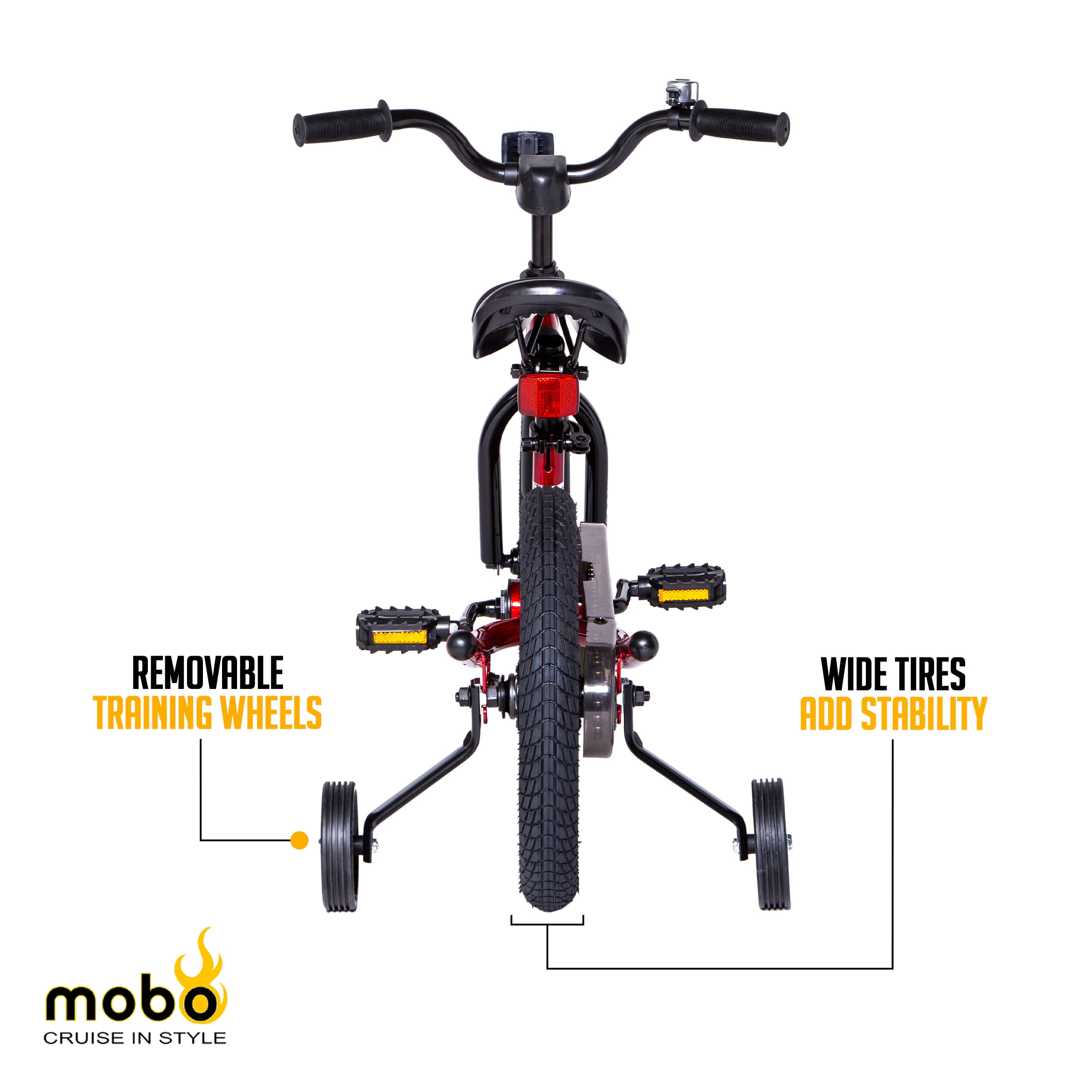 Mobo Kids Bike with Training Wheels for Toddlers, Adjustable Handlebars and Seat (Red, 14 in) lvavm