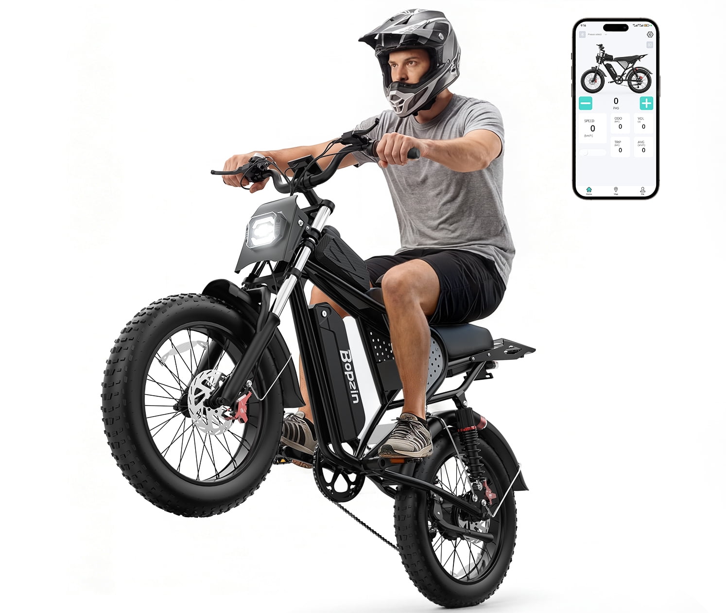 Bopzin Electric Mountain Bike for Adults, 1500W Motor, 48V 25Ah Battery, 20 in x 4.0 in Fat Tire E-Bike (Green, 88 lb) 3kiaz