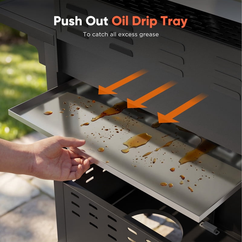Opohoro 4-Burner Propane Gas Grill with Side Burner (465 Sq. In. Cooking Area, Black) 58n4x