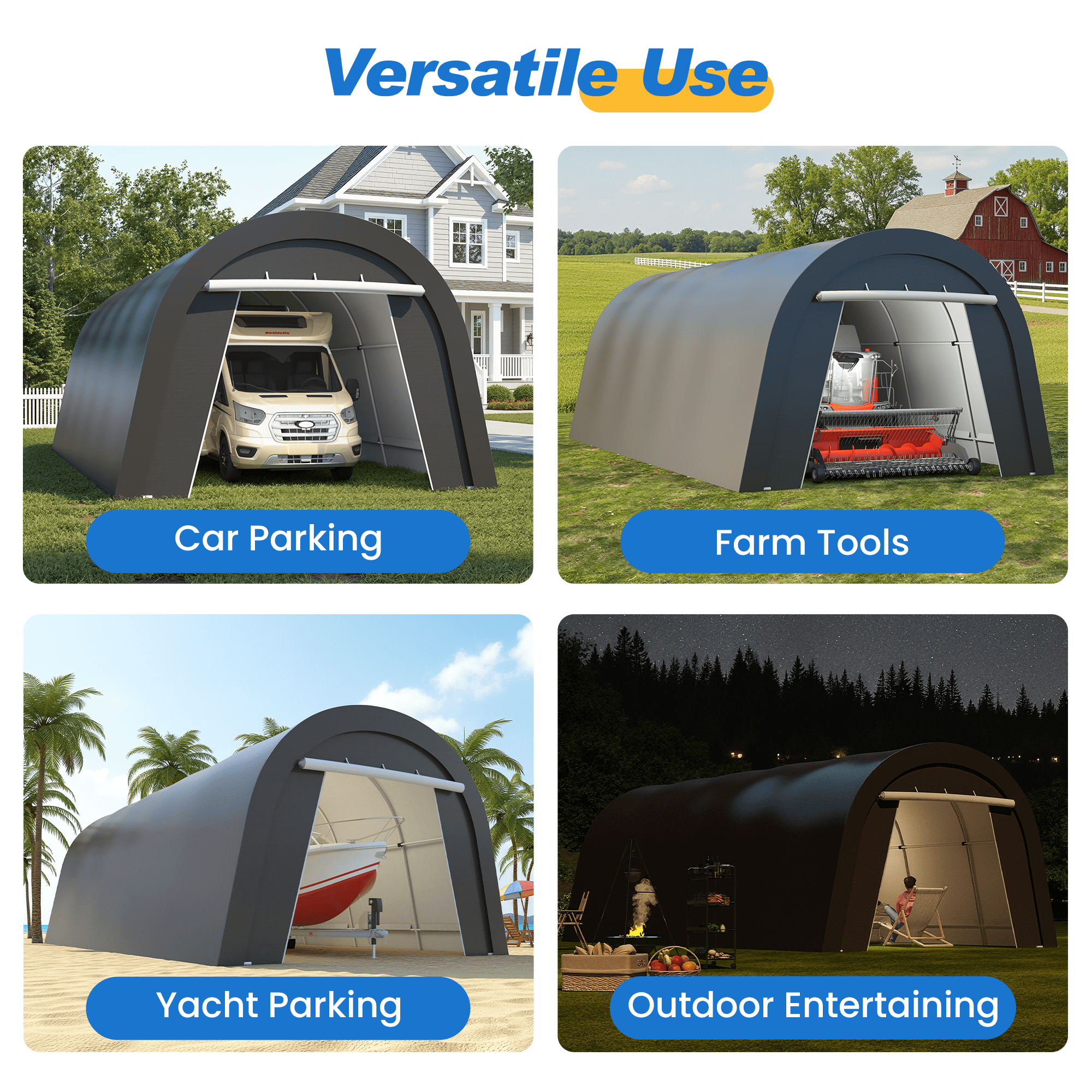 Heynemo Portable Metal Carport Canopy Tent with Weatherproof PE Cover and 4 Sandbag Anchors (12 ft x 25 ft) qyyo9