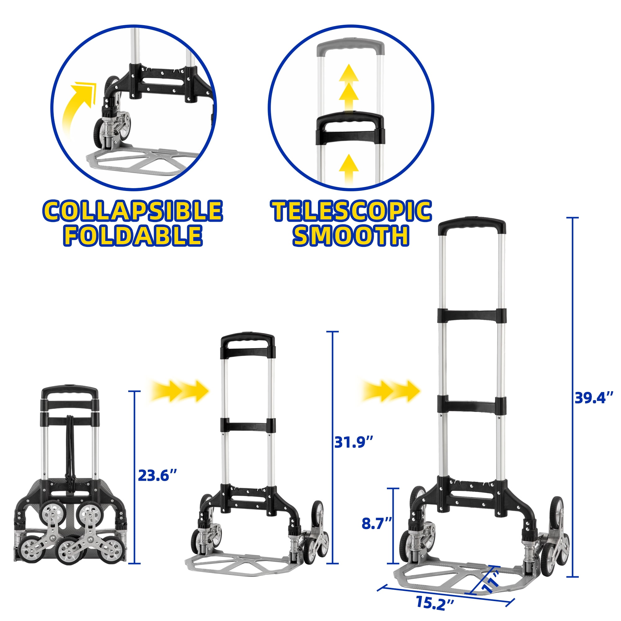 OUTMASTER Stair Climbing Cart 3-Wheel Foldable Hand Truck (Black, 380 lb Capacity) rka99