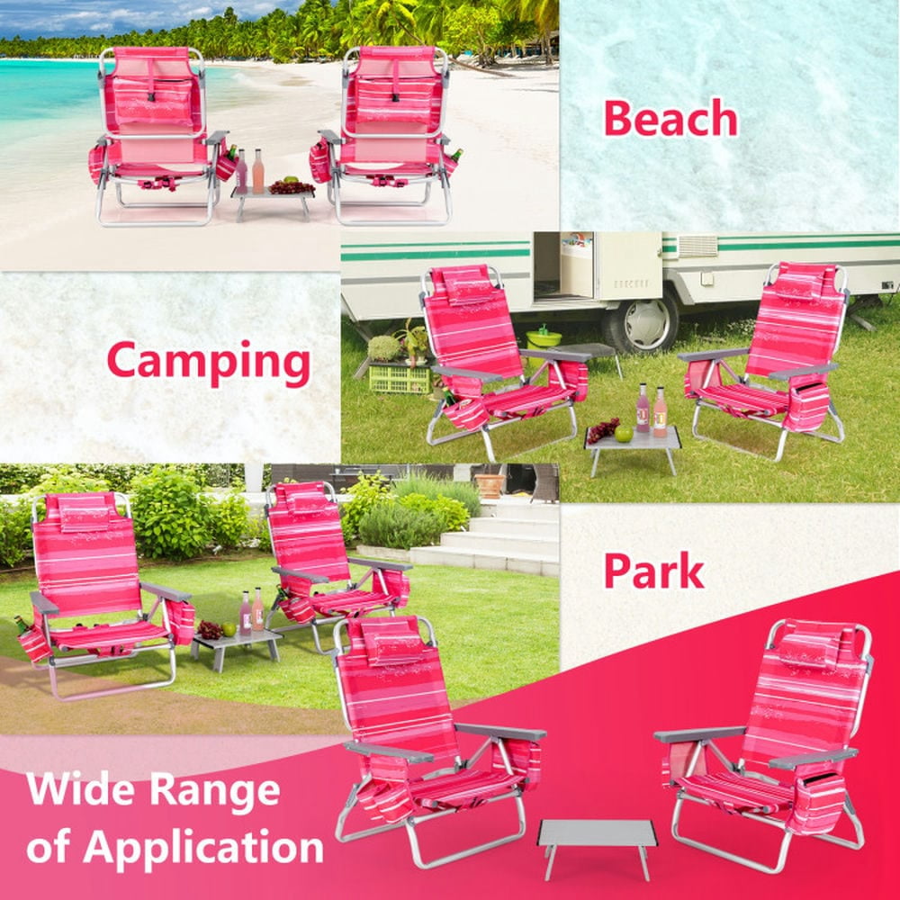 Spaco 5-Position Outdoor Folding Backpack Beach Chair Set (Hot Pink, 2 Pack) bvhha