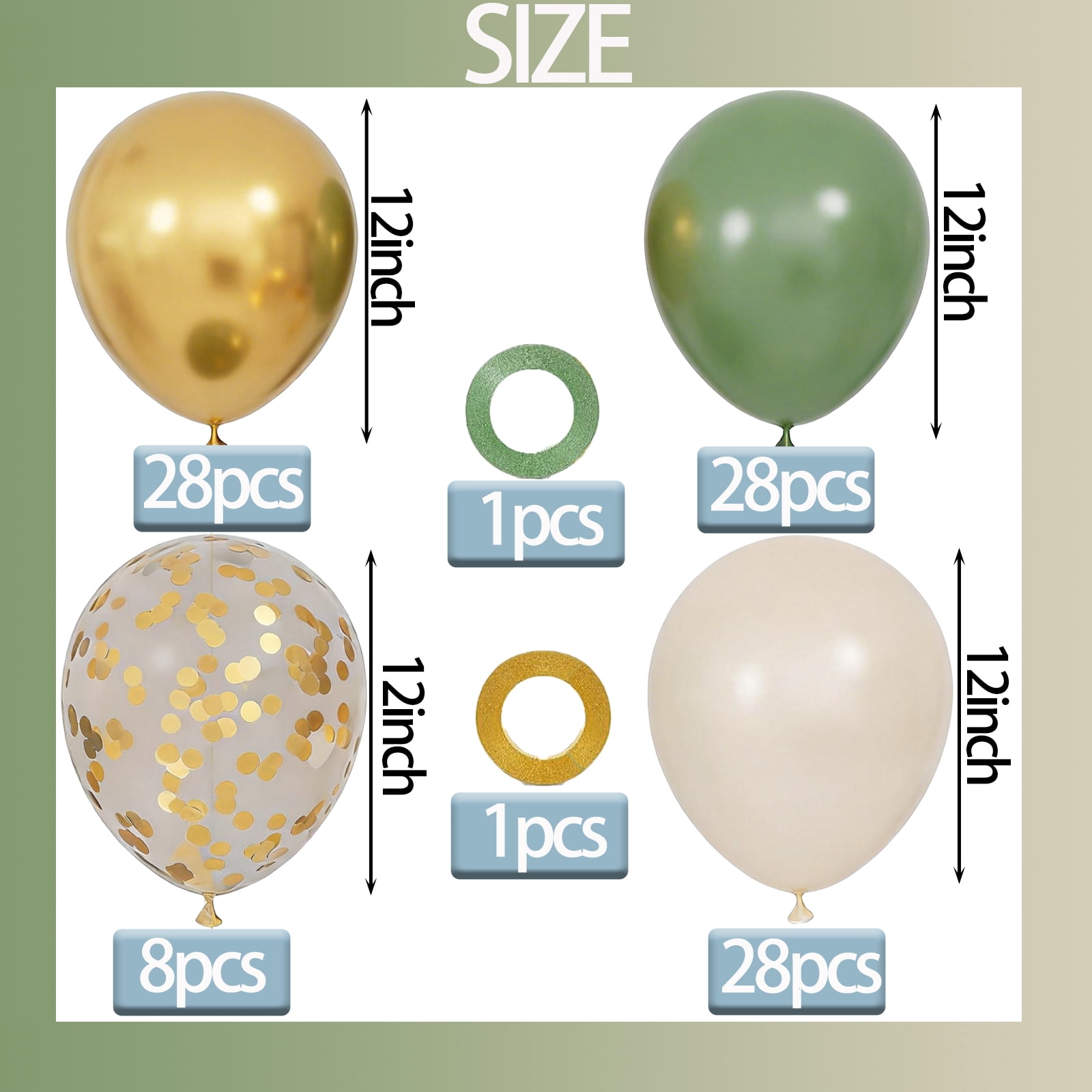Qiameng Sage Green and Gold Balloon Arch Kit for Party Decorations (92 Pieces, 12 in) 8xlyt
