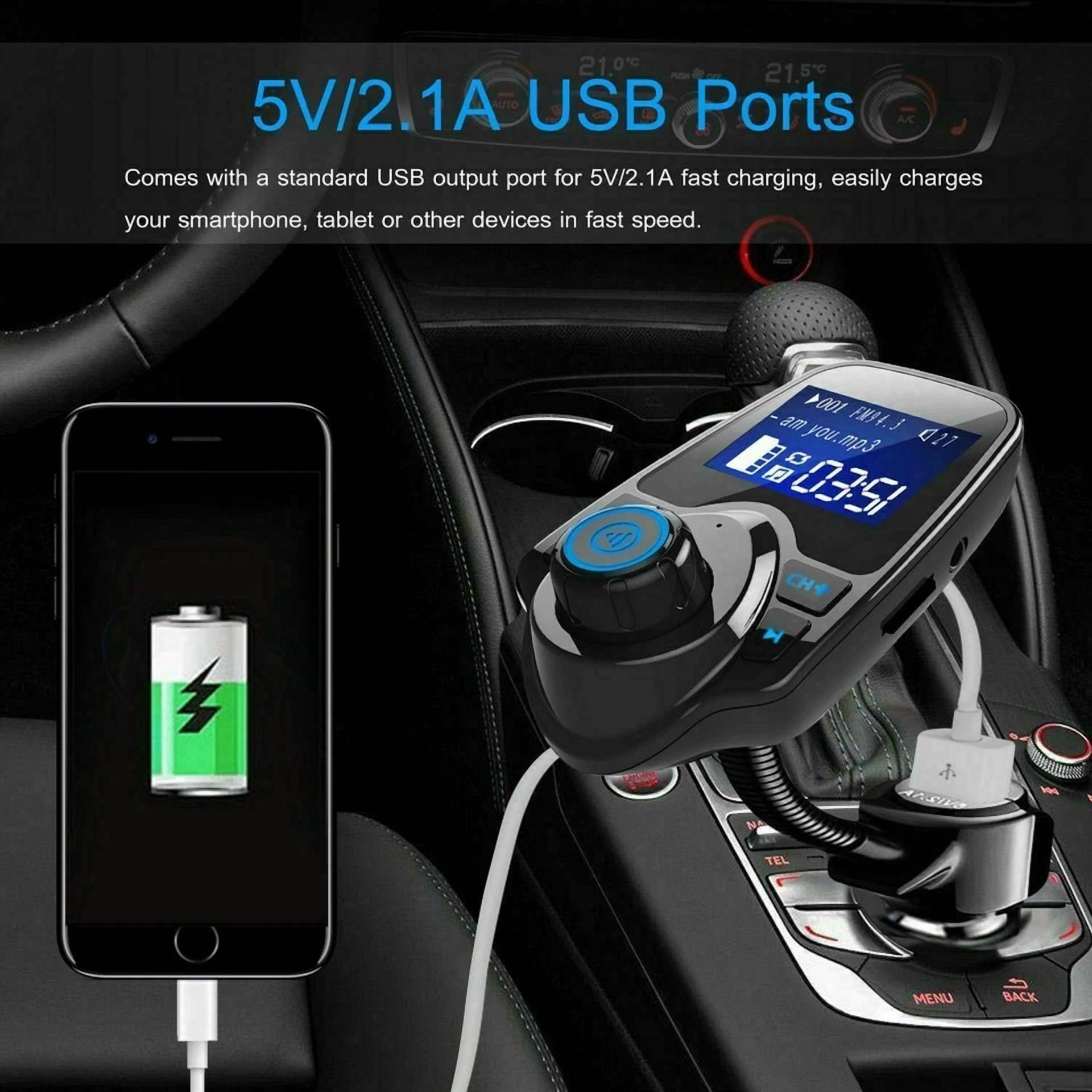Rhea Bluetooth FM Transmitter Wireless Radio Adapter Car Kit (Dual USB Charger) ykbal