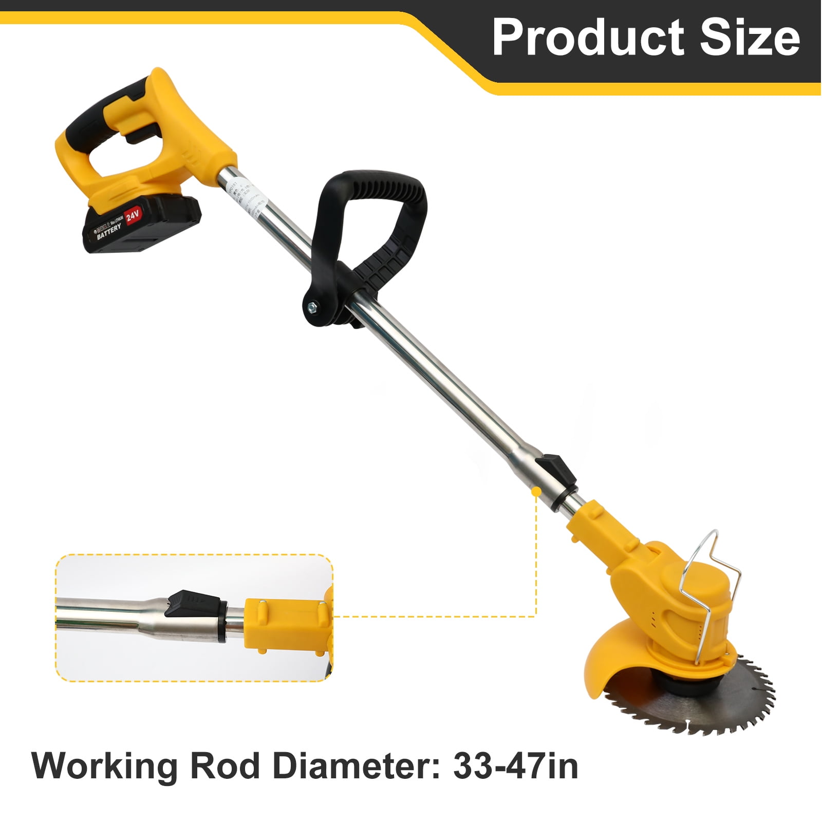 CATGOOD 24V Electric Weed Eater Grass Trimmer with Wheels (Yellow, 35-47 in) m4hjn