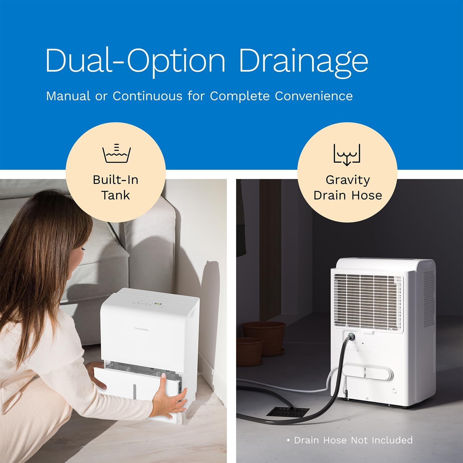 hOmeLabs Smart Wi-Fi Dehumidifier for Large Rooms, Moisture Control with Built-in Pump (22 Pint, White) pk22f
