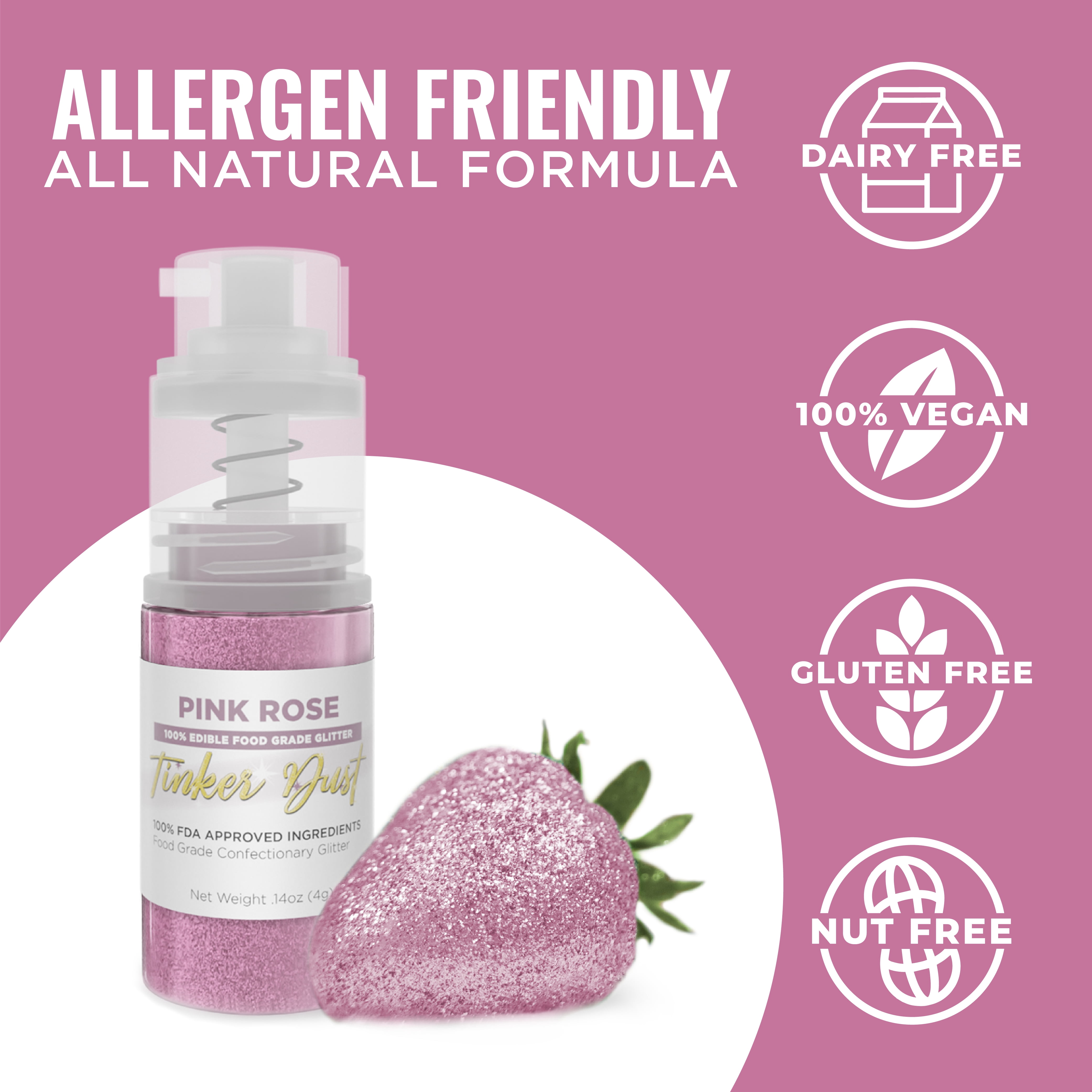 Bakell Tinker Dust Edible Glitter for Drinks and Confections (Pink Rose, 0.1 oz) 0z0pp