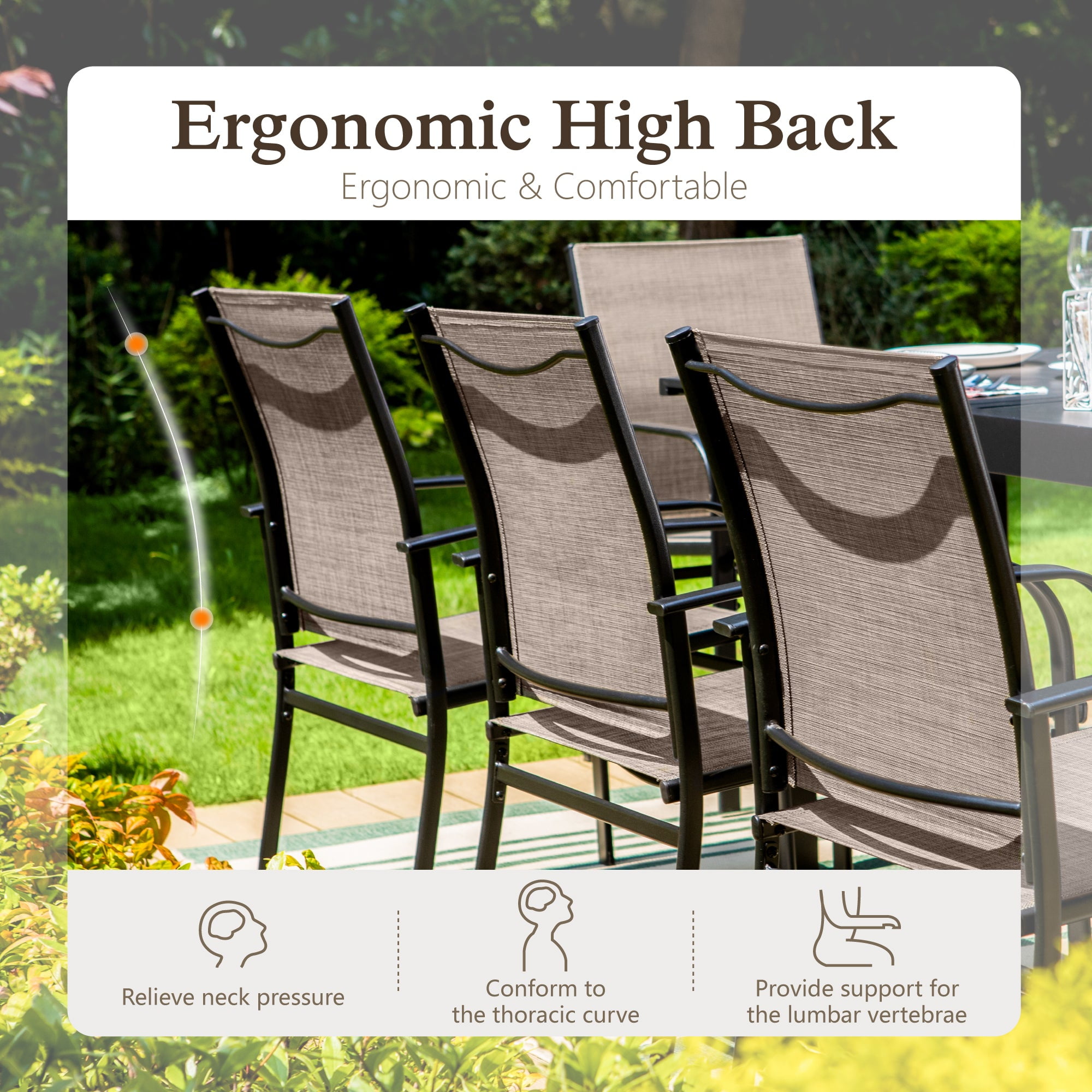 Sophia & William 7-Piece Outdoor Patio Dining Set (Brown, 60 in Table with 6 Textilene Chairs) lw716