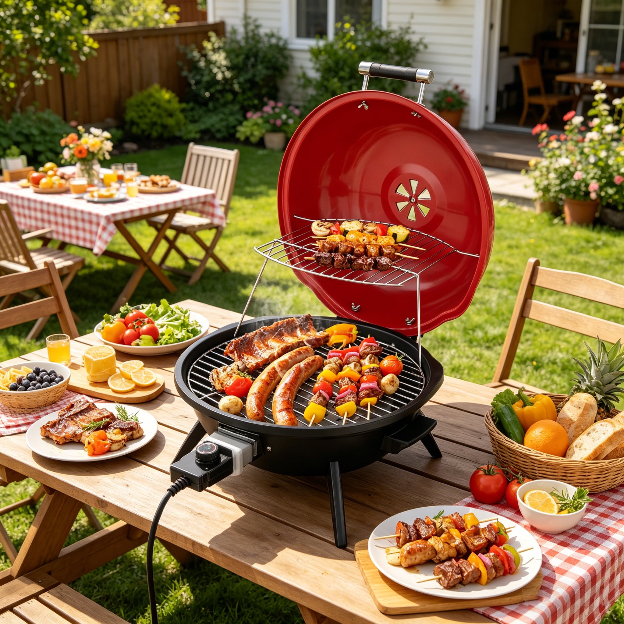 BAYUELSWU Electric BBQ Grill, Portable Tabletop Barbecue with Precise Temperature Control (Black, 1600W) s03jz