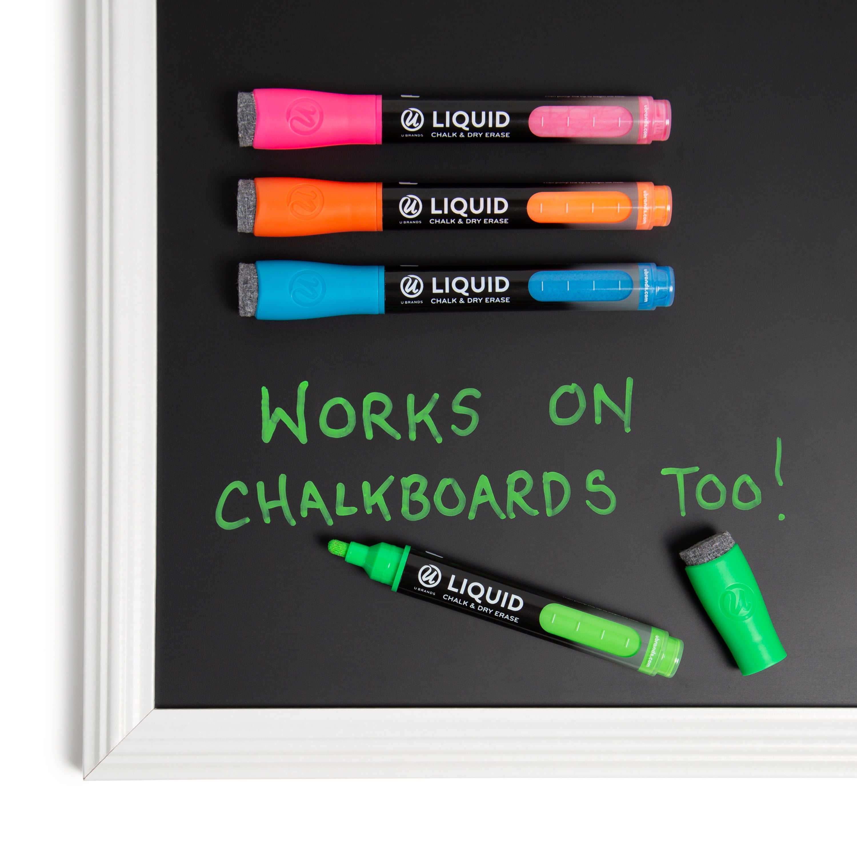 U Brands Liquid Chalk and Dry Erase Markers, Dual Surface Writing, Assorted Colors (4 Count) 8p771