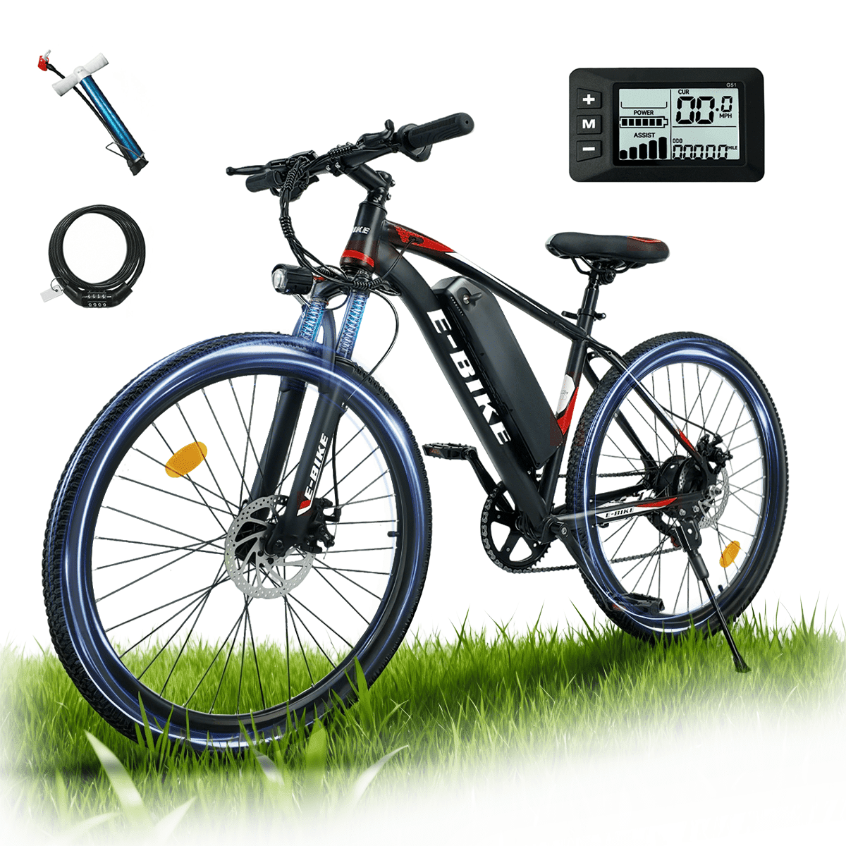 Bycyla Electric Mountain Bike, 750W Motor 25 MPH E-Bike with 40 Mile Range, 7-Speed Commuter Bicycle (Red, 26 in) y5iae