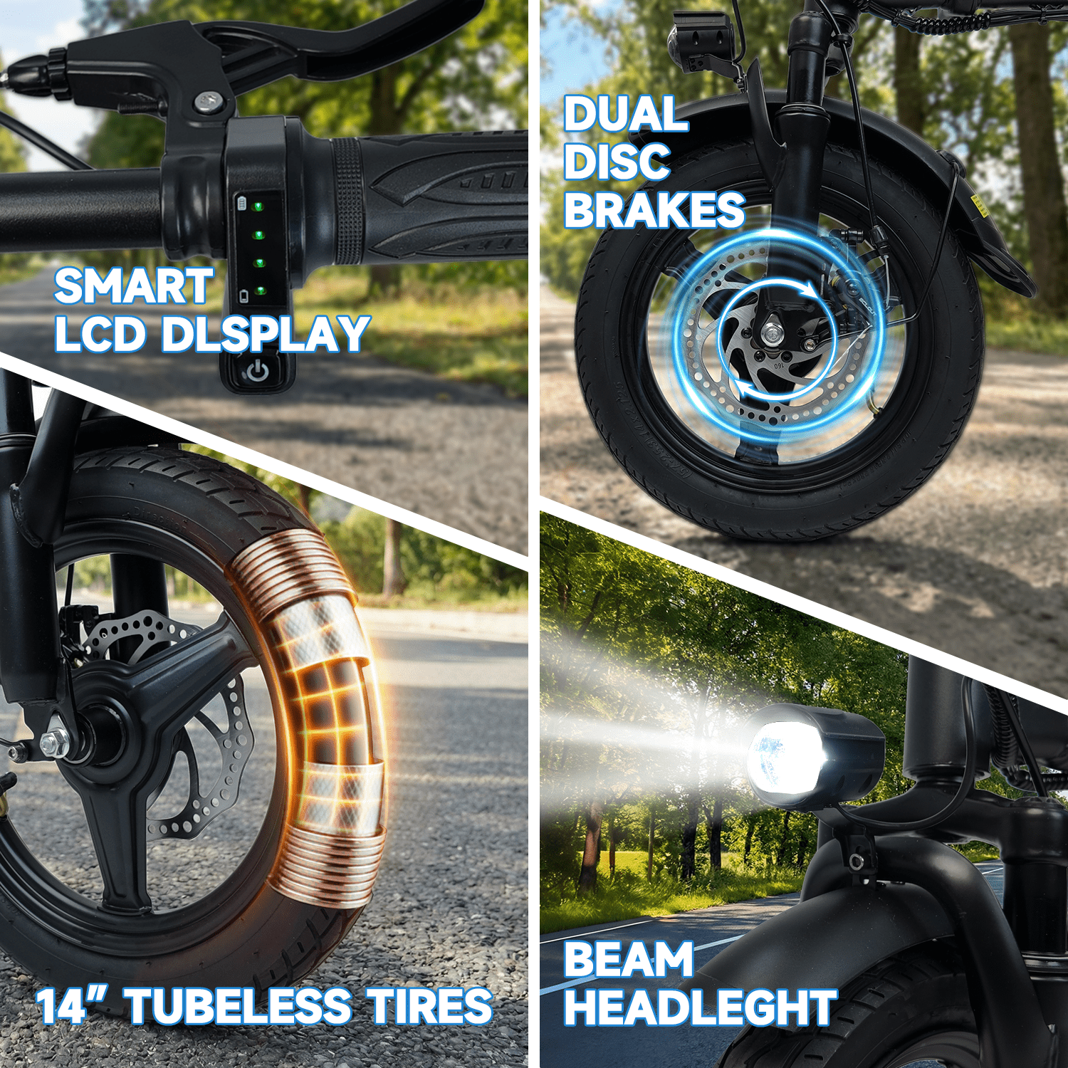 XLNEFNZ Folding Electric Bike, 500W Motor 20MPH E-Bike with Rear Basket and Dual Suspension (14 in Wheel, Black) zshoj
