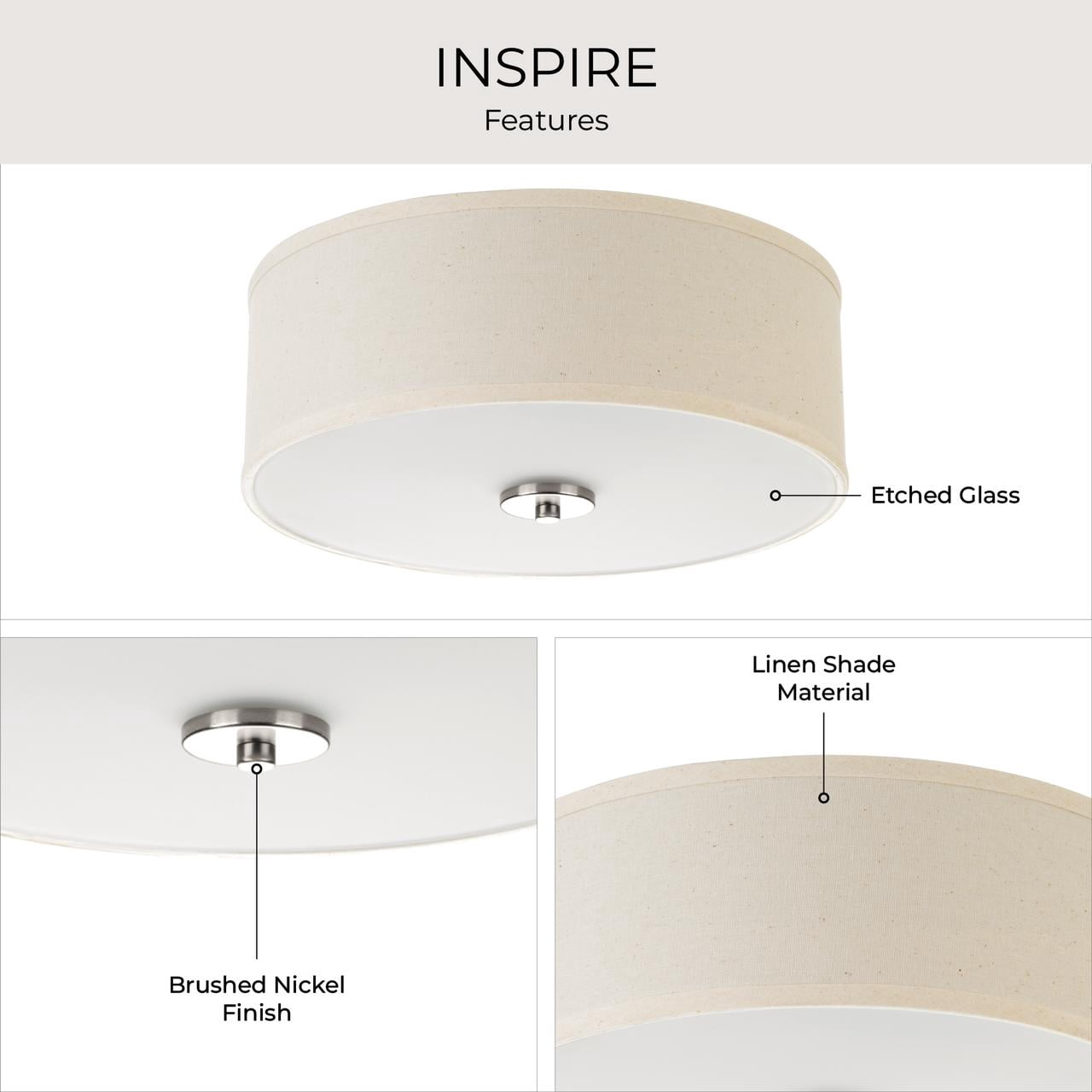 Progress Lighting Inspire Collection Two-Light Flush Mount Ceiling Fixture (Brushed Nickel, 13 in) 8szt6