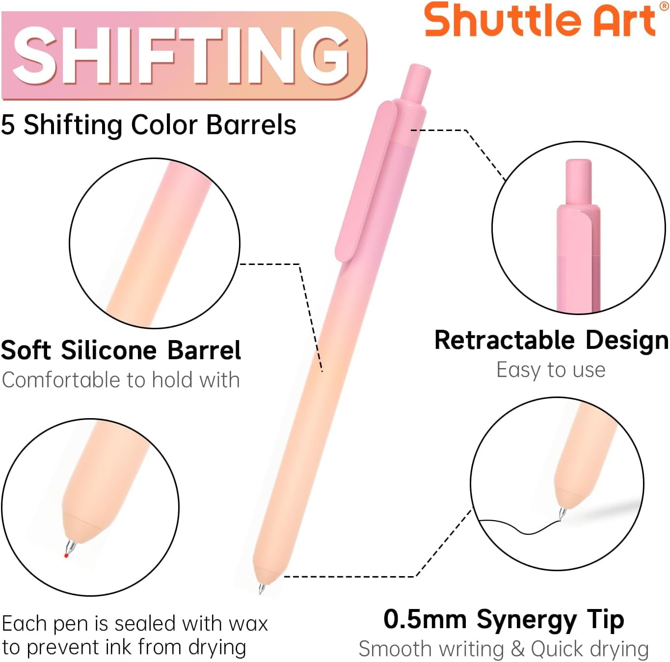 Shuttle Art Retractable Gel Ink Pens, Fine Point Smooth Writing Pens for Journaling and Note Taking (Black Ink, 15 Pack) 09ykq