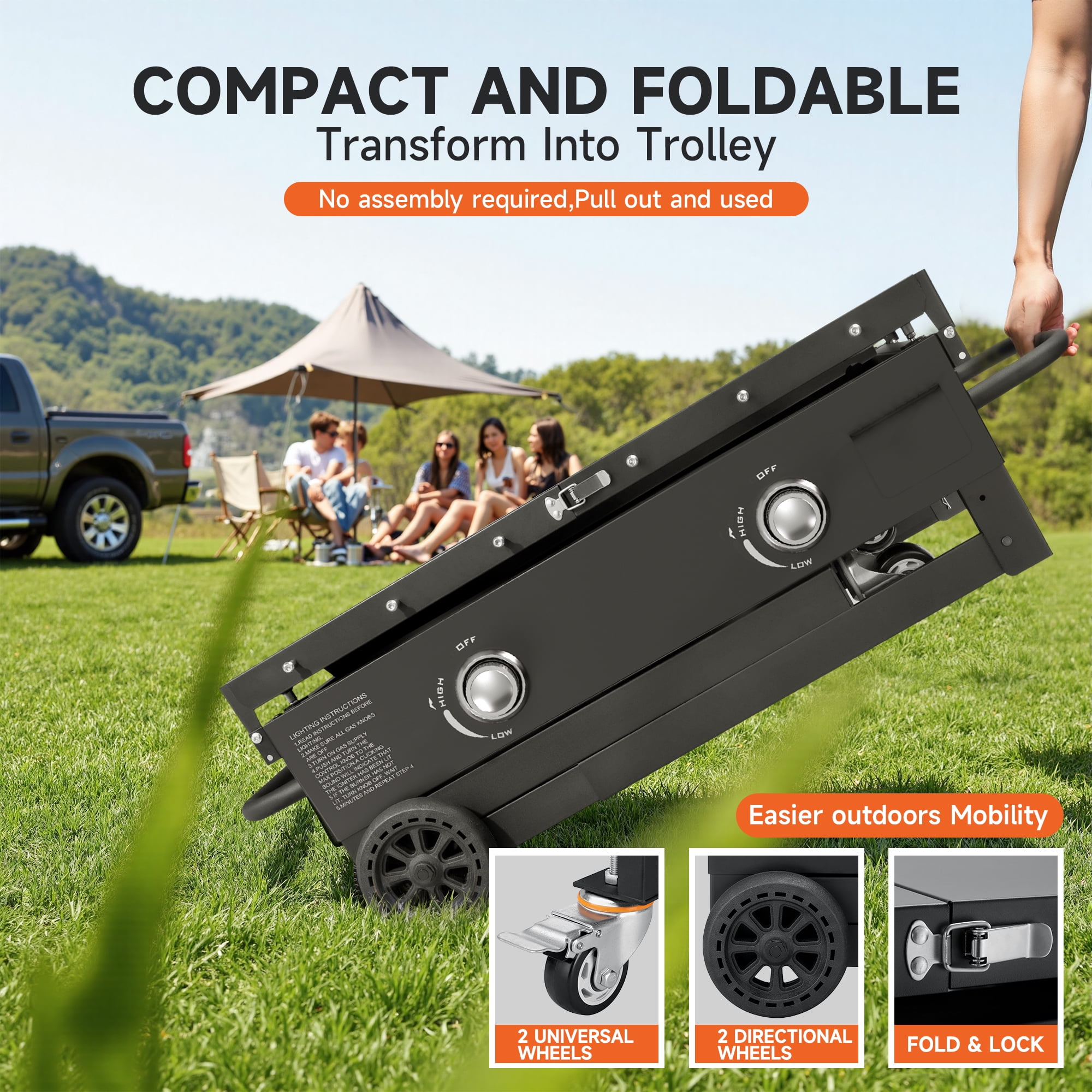 SKOK 28-inch Outdoor Propane Flat Top Gas Griddle (Black, 2-Burner Portable Grill) 0i8m2