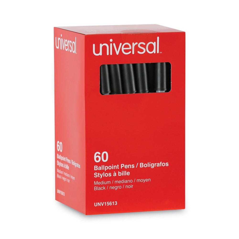 Universal Economy Ballpoint Stick Pen, Oil-Based Ink, Medium Point, Smooth Writing (Black, 60/Pack) 6oojp