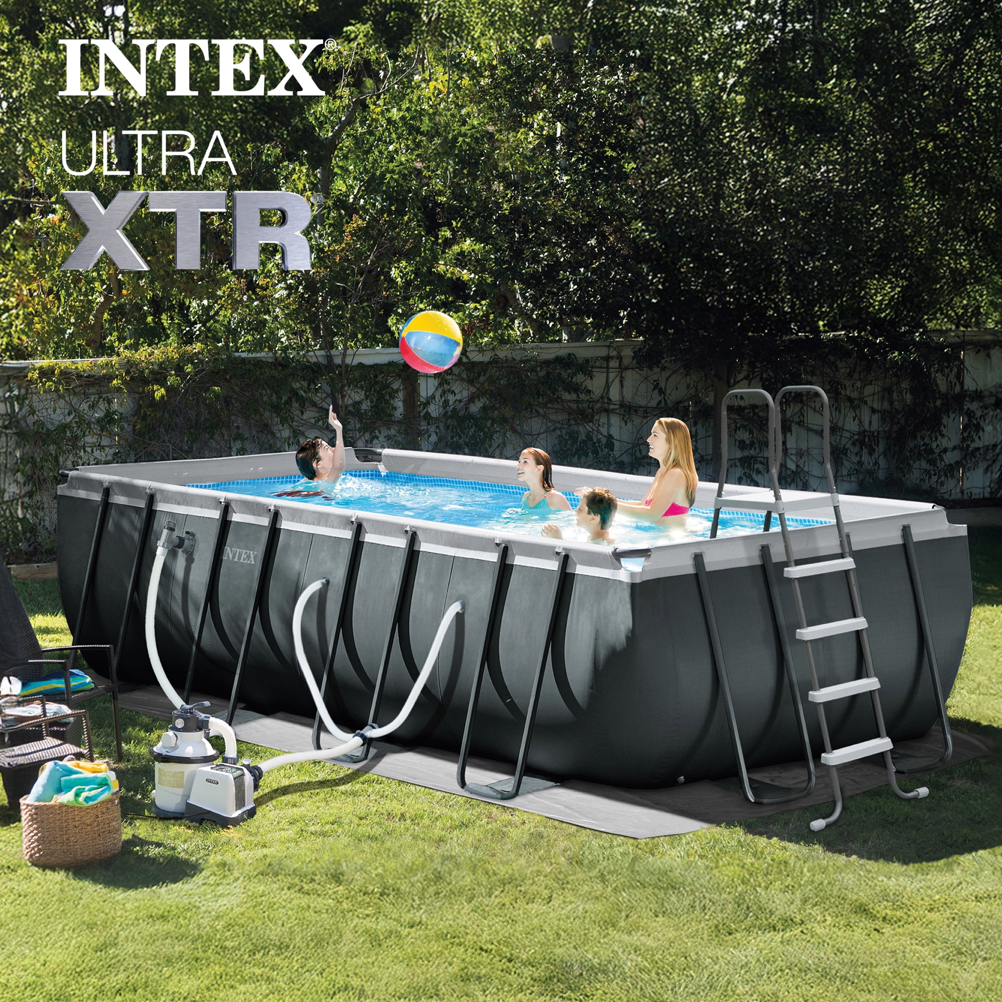 Intex Ultra XTR Above Ground Swimming Pool Set with Floating Recliners and Inflatable Cooler (18 ft x 9 ft x 52 in) 82fut