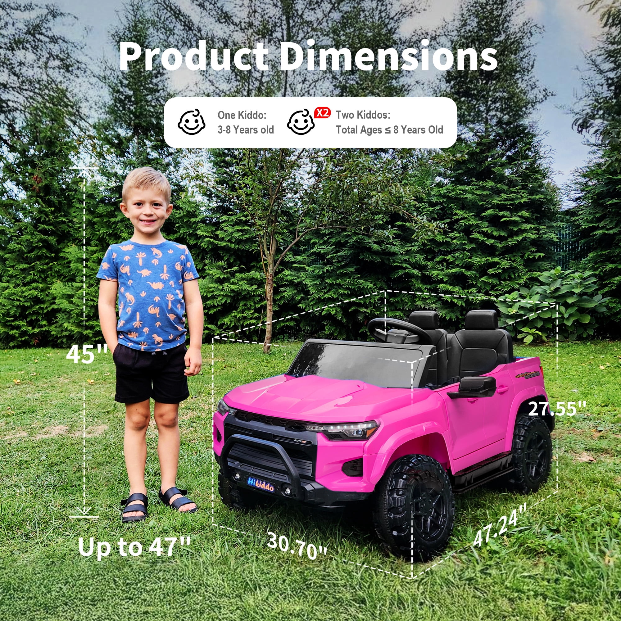 Hikiddo 4WD 2-Seater Electric Ride-On Truck for Kids, Powerful 24V Motor with Remote Control (Pink, 2-Seater) csh1b