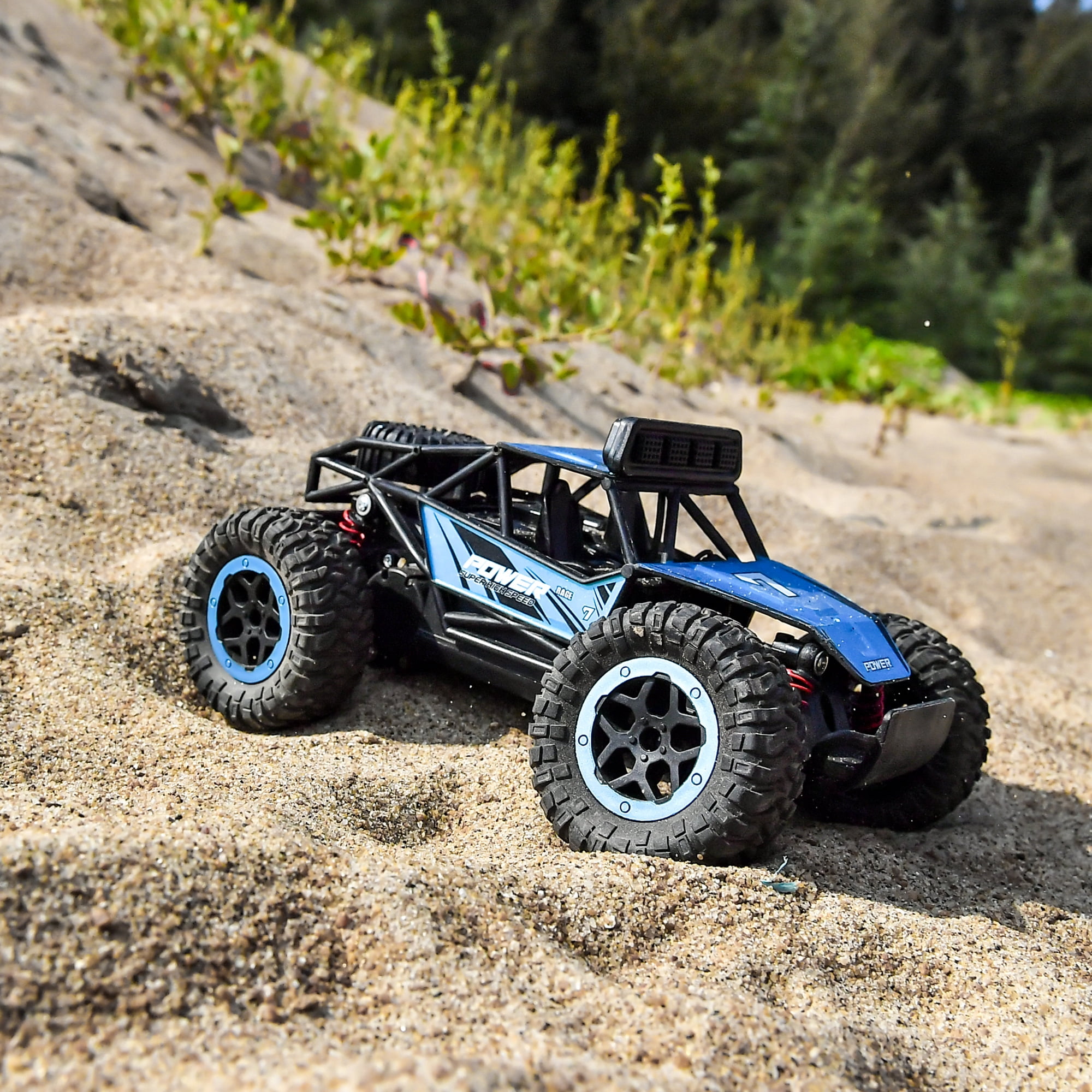 YCFUN Remote Control Monster Truck, All-Terrain RC Car with LED Lights (Blue, 1:20 Scale) jax7p