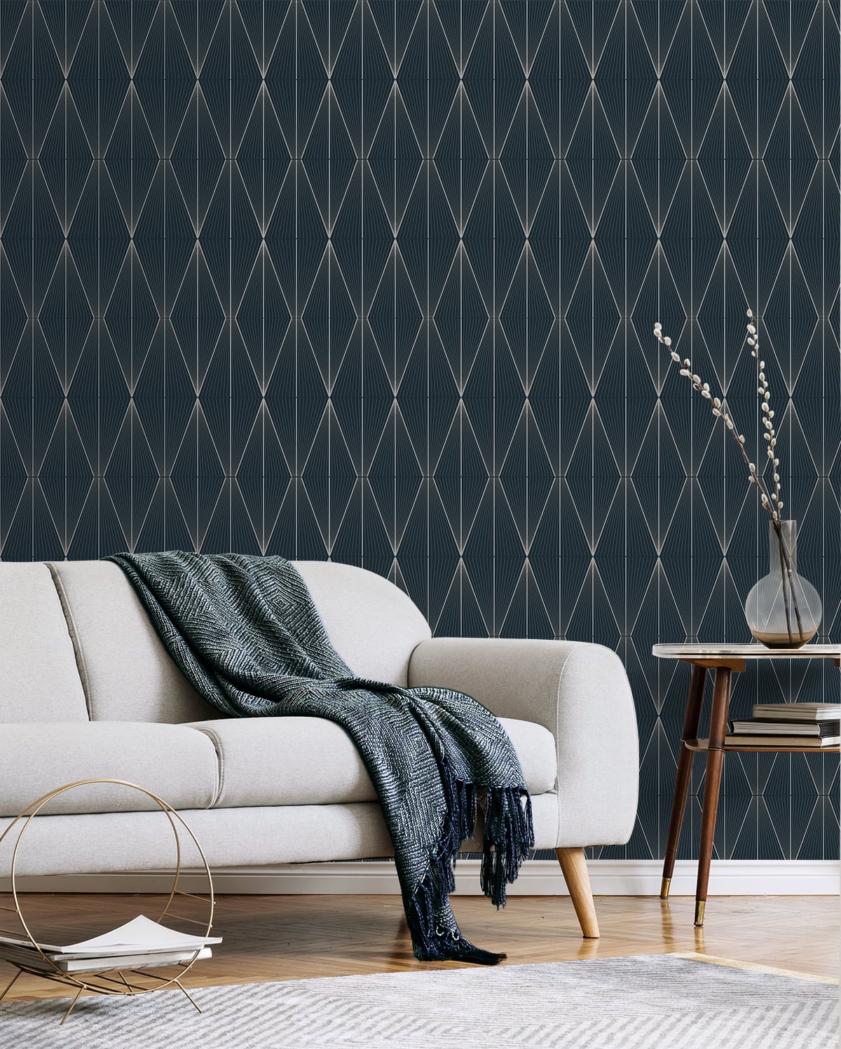 NextWall Geo Diamond Peel and Stick Wallpaper (Blue Denim and Pewter, 20.9 in. W x 18 ft. L) 5414i