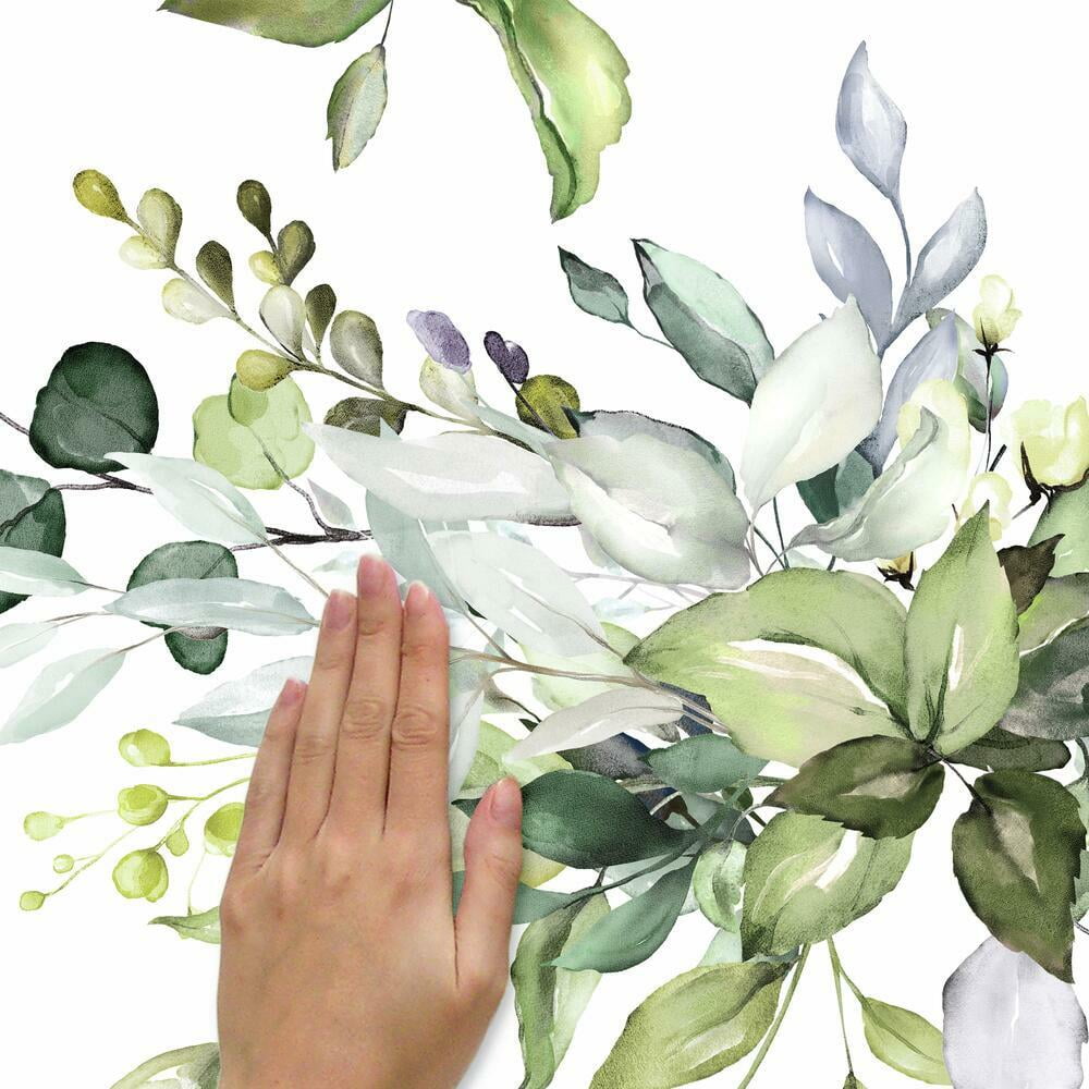 RoomMates Watercolor Floral Arrangement Peel and Stick Giant Wall Decals (White, 18-Piece Set) 1vuxf