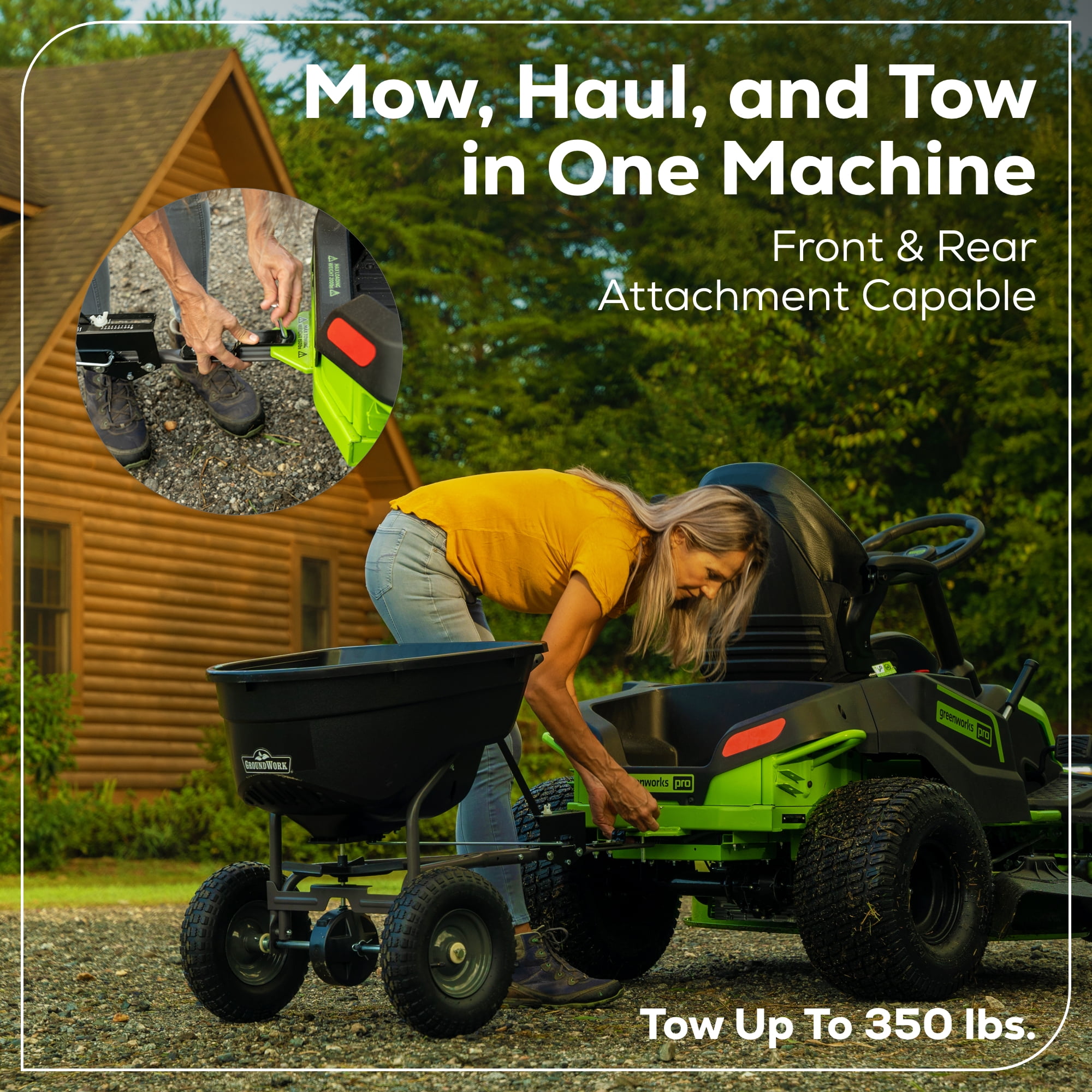 Greenworks 60V 42-in Cordless Electric Riding Lawn Mower with (6) 8.0Ah Batteries and (3) Dual Port Turbo Chargers sksom