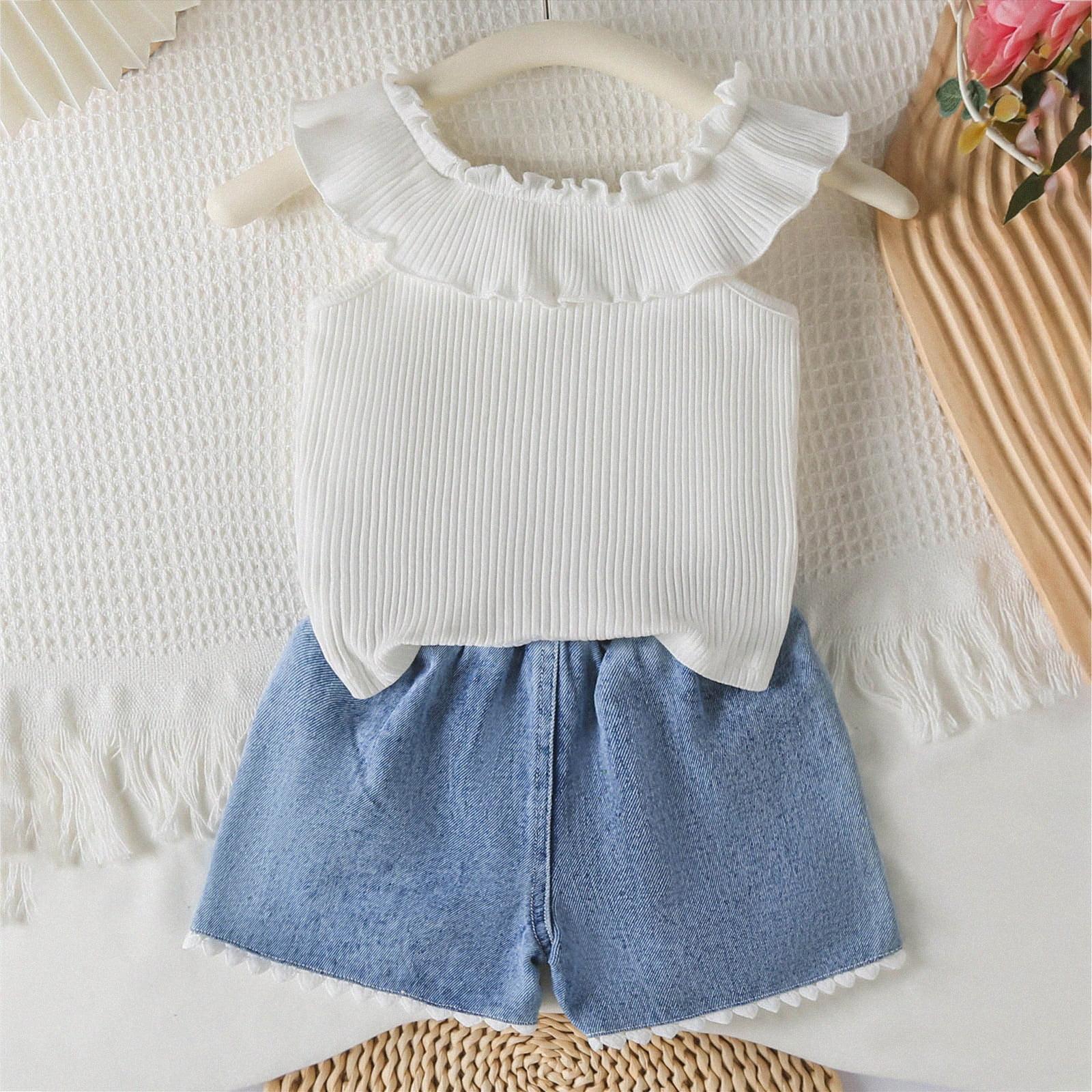 UAYOTSE Baby Girls Summer Outfit Set Breathable Cotton Short Sleeve Romper with Headband (White, 12-18 Months) 5cr0t