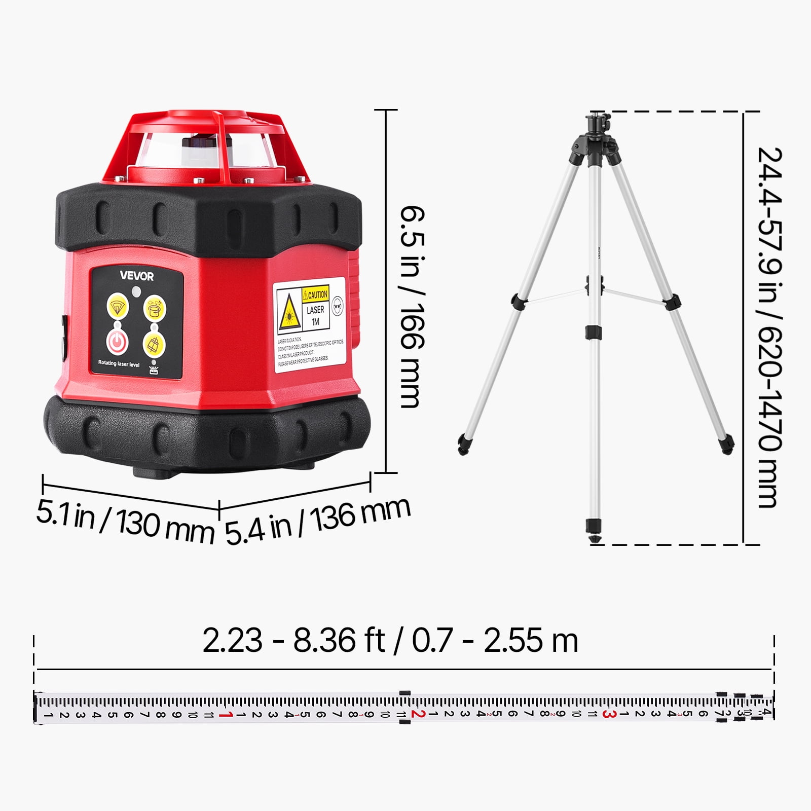 VEVOR Rotary Laser Level Kit, 360-Degree Self-Leveling Red Laser Transit with Tripod and Receiver (984 ft Range) ze8c6