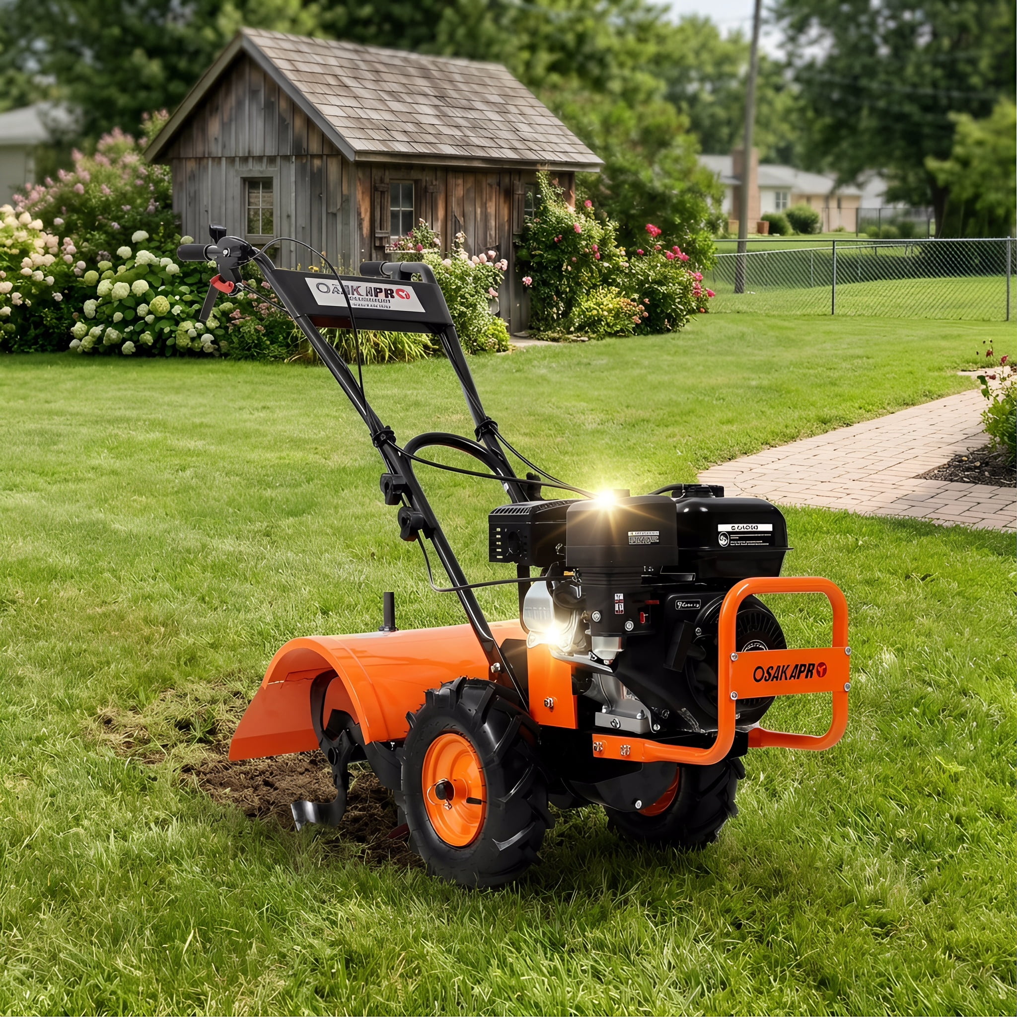 OTTO Heavy Duty Rear Tine Tiller 212cc Gas Powered Cultivator (20 in W x 8 in D, 13 in Tires) 0tgca