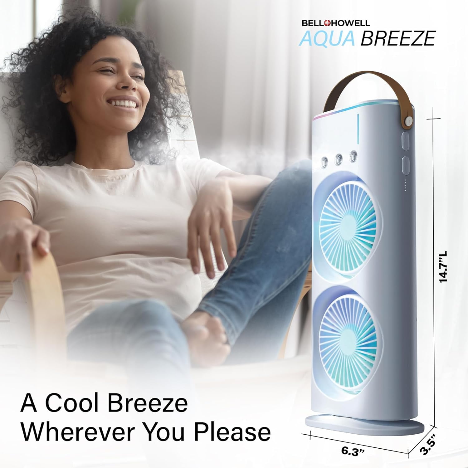Bell + Howell Aqua Air Misting Fan Portable Rechargeable Cooling Fan (White, 1 Unit) 96ezi