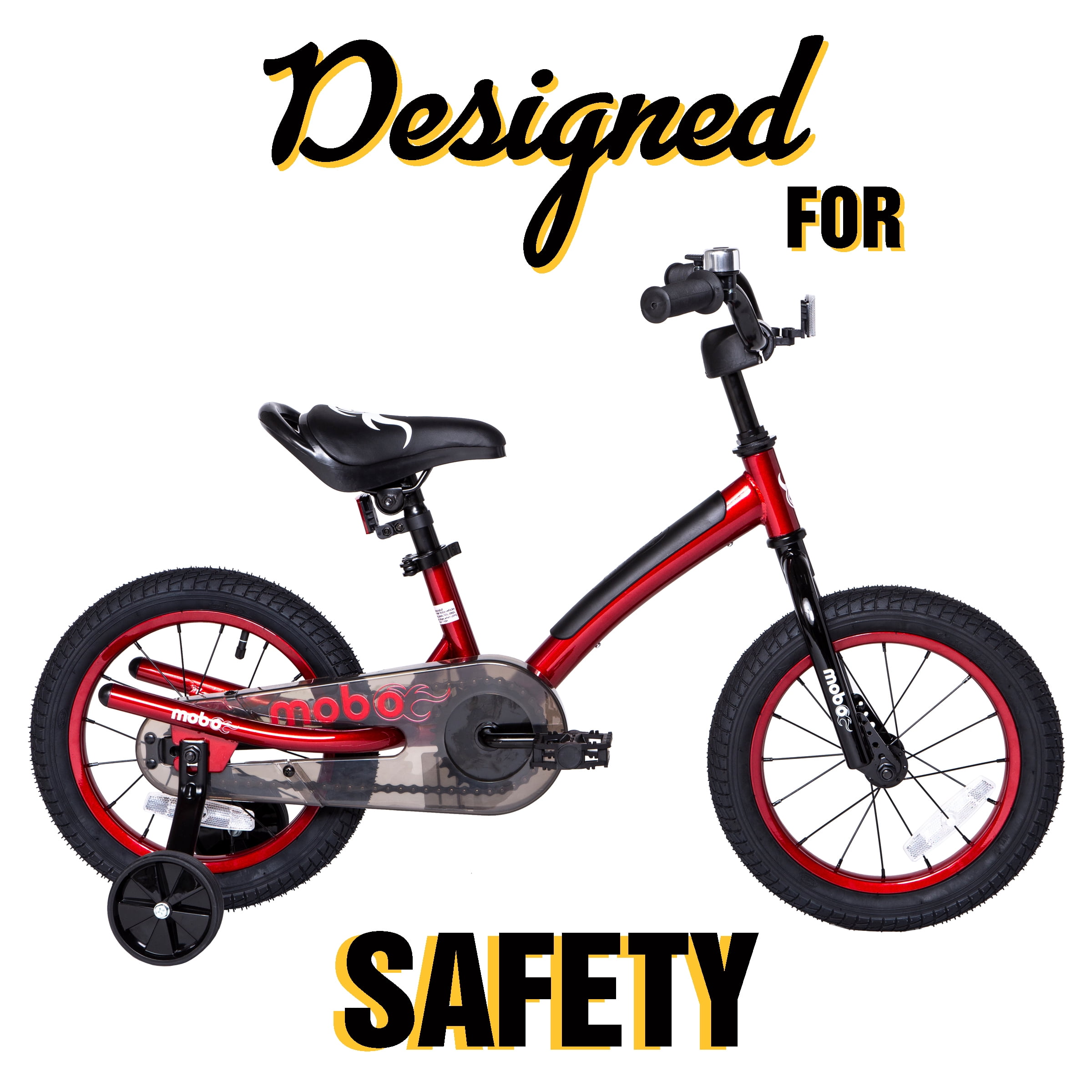 Mobo Kids Bike with Training Wheels for Toddlers, Adjustable Handlebars and Seat (Red, 14 in) lvavm