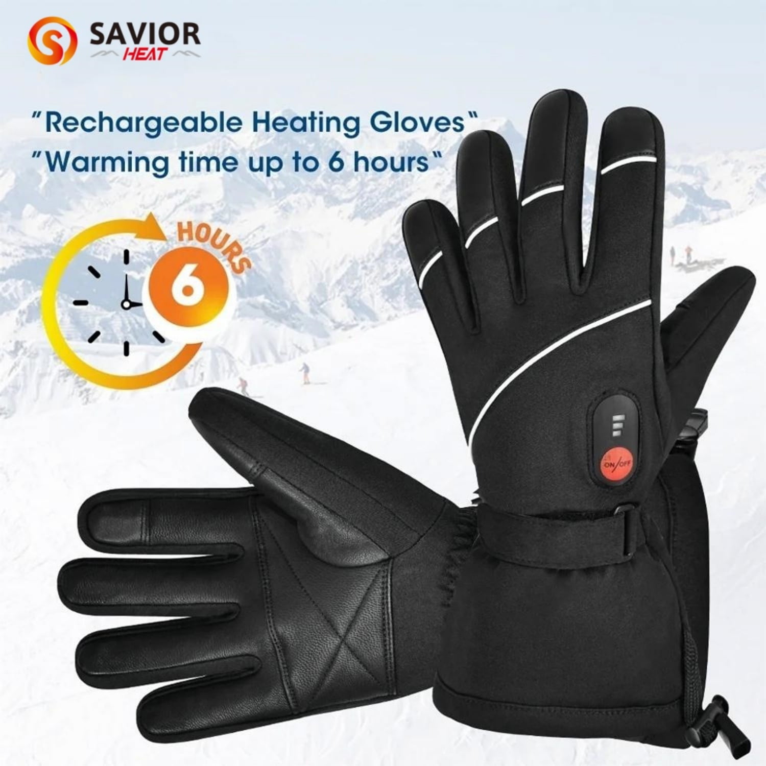Savior Heat Rechargeable Electric Heated Leather Gloves for Skiing and Snowboarding (Black, Large) u1gcg