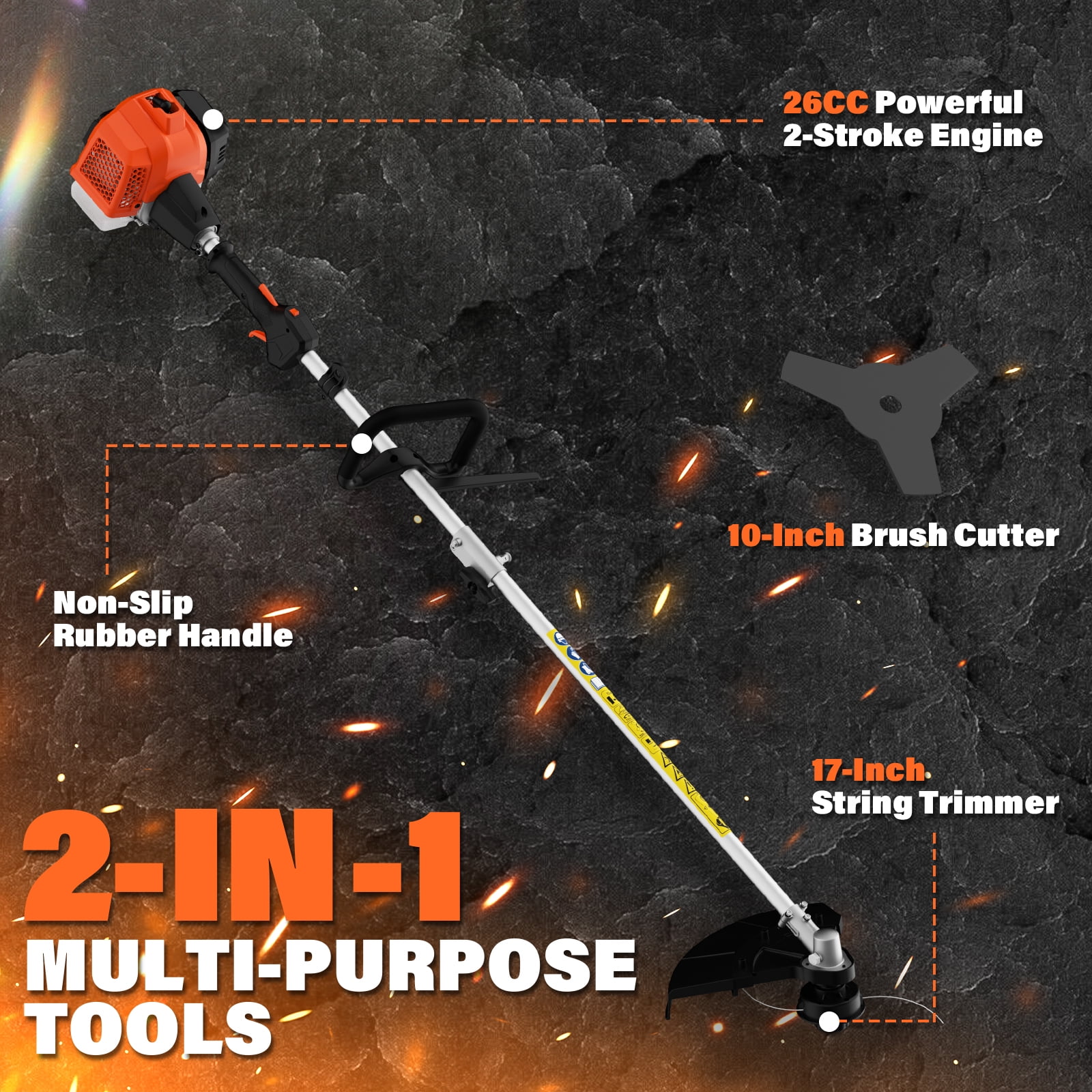 Maxlander 26cc Gas String Trimmer and Brush Cutter 2-in-1 Lawn Mower (Orange, 17-in) 3ojnl