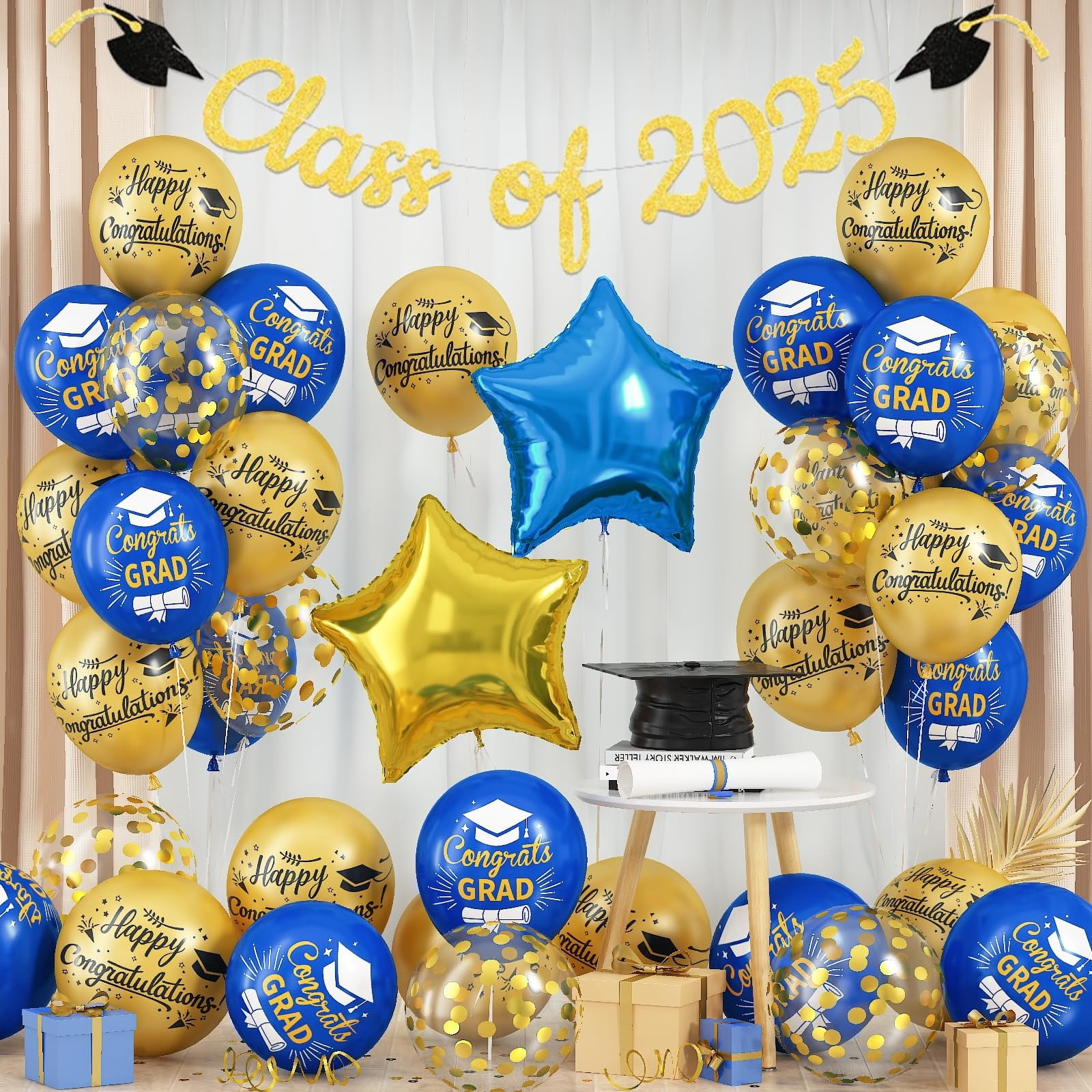 OuMuaMua Graduation Party Balloons Class of 2026, Blue and Gold Foil Mylar Balloon Set (10 Pack, 18 in to 19 in) ujhet