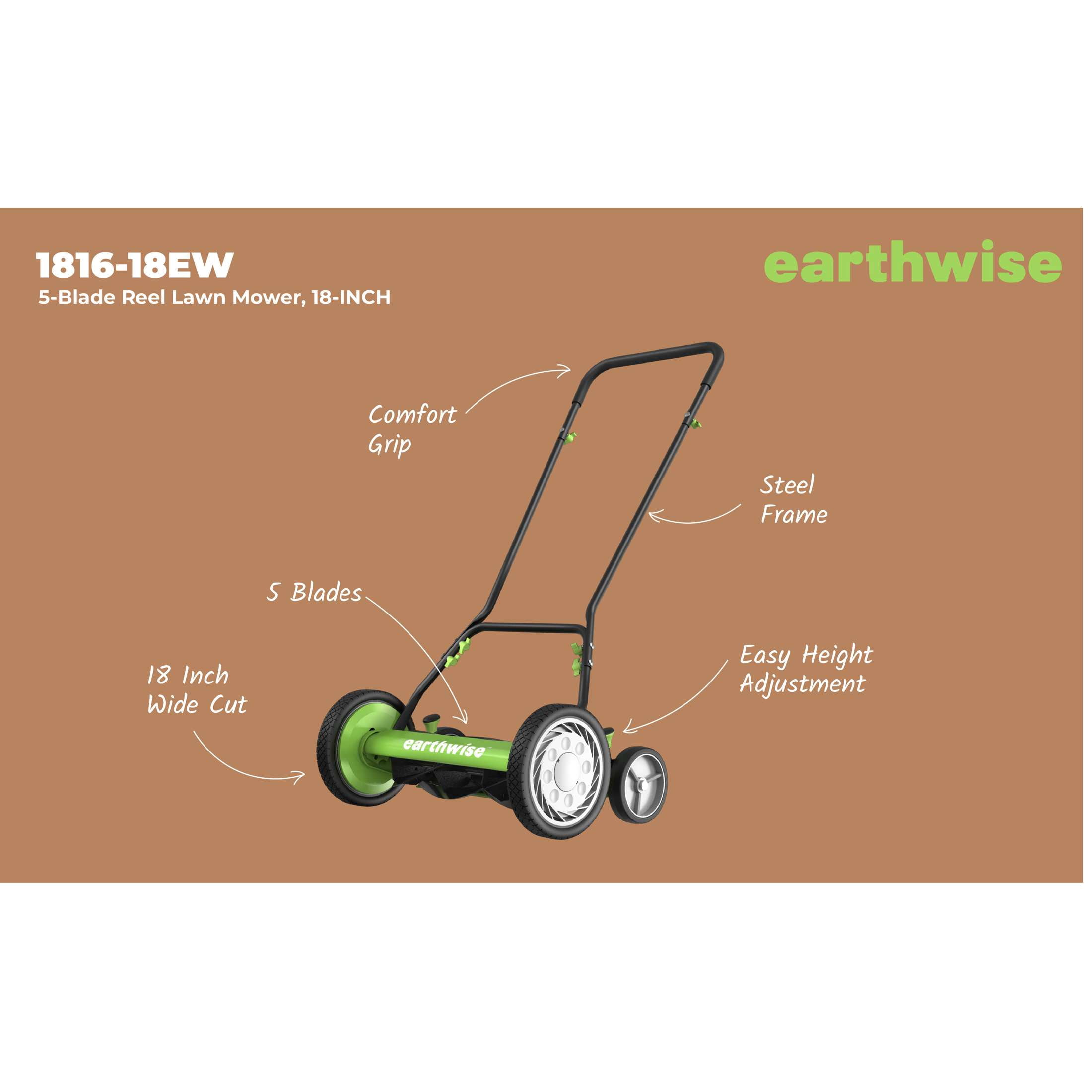 EarthWise 16 in 5-Blade Push Reel Mower (Grey, 16 in) stsvq