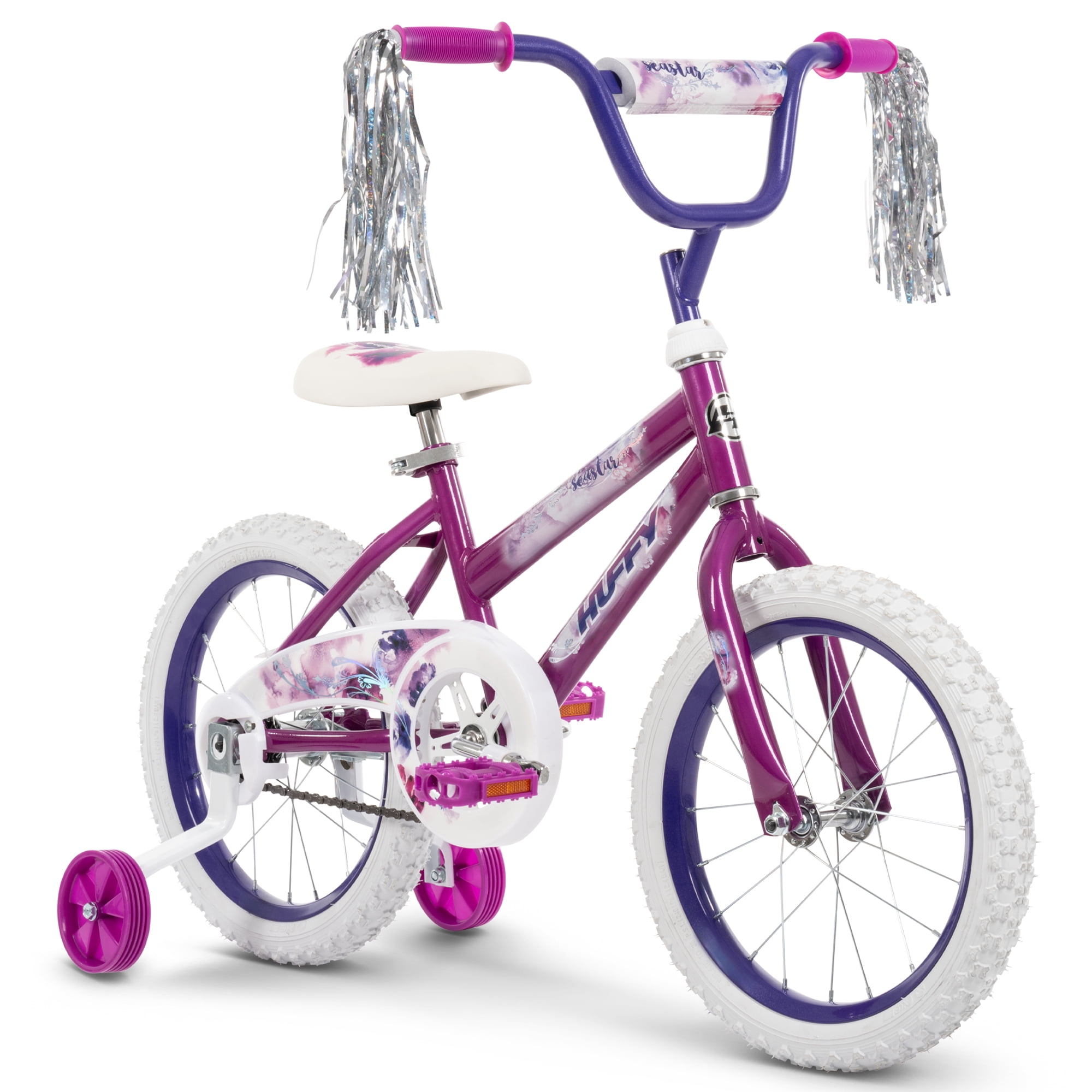 Huffy Sea Star Kids Bike for Girls, Durable Steel Frame with Training Wheels (Purple, 16 in) iiwqg