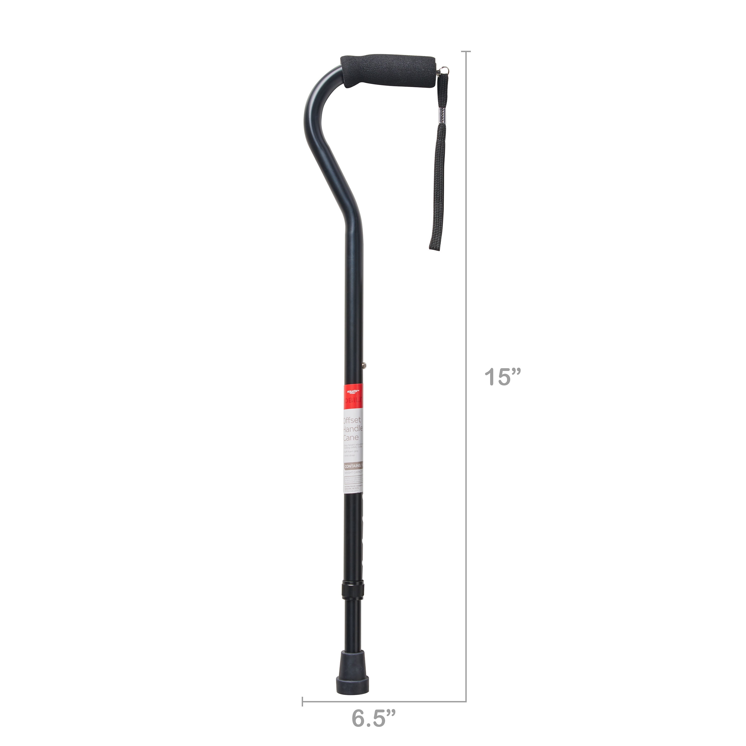 Equate Mobility Aluminum Offset Handle Cane with Foam Grip and Wrist Strap (Black, 29 in to 38 in) pjqrs