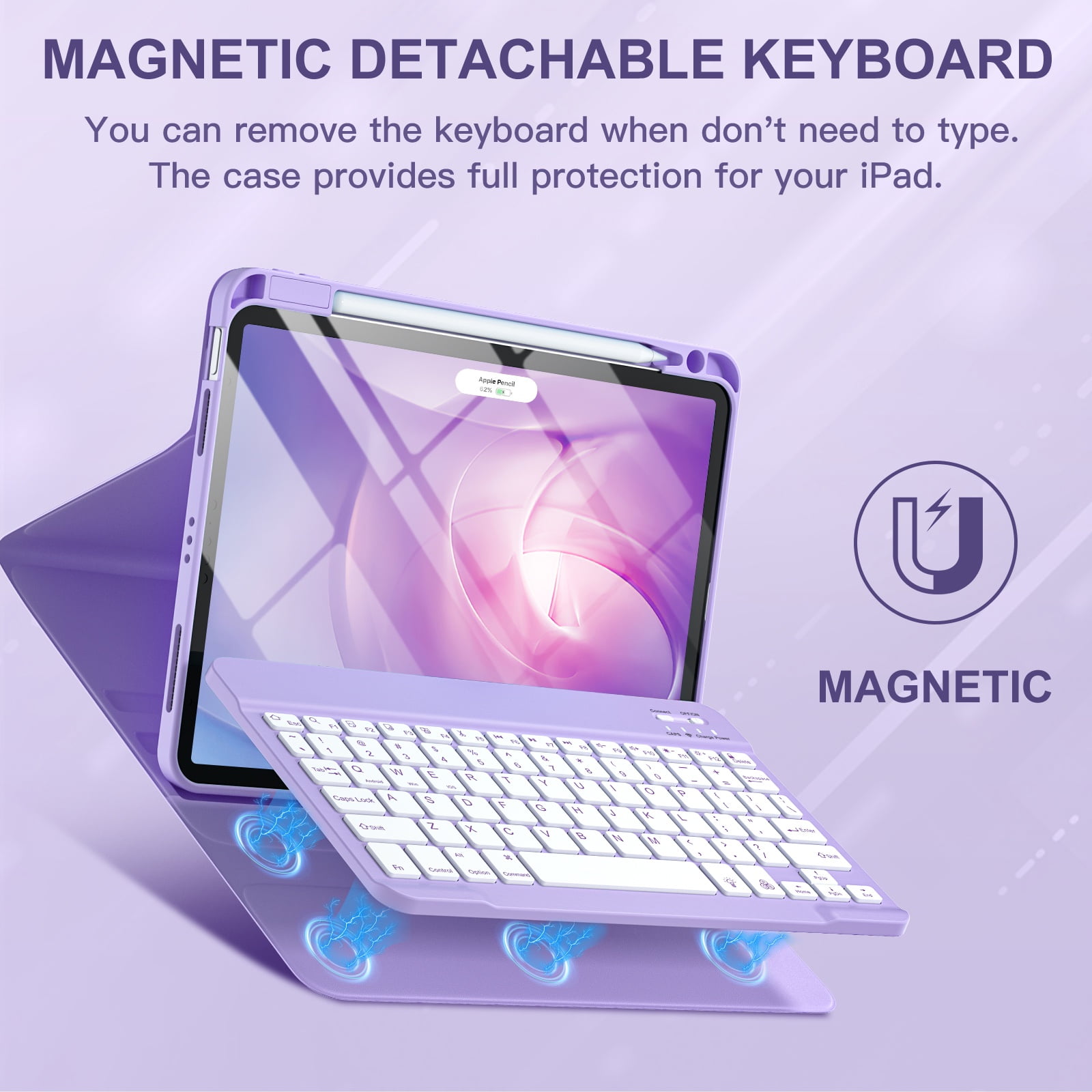 GEAK Keyboard Case for iPad Air 11 inch (M4/M3/M2/5th/4th Gen) Detachable Magnetic Backlit Cover (Purple, 11 in) n90ft