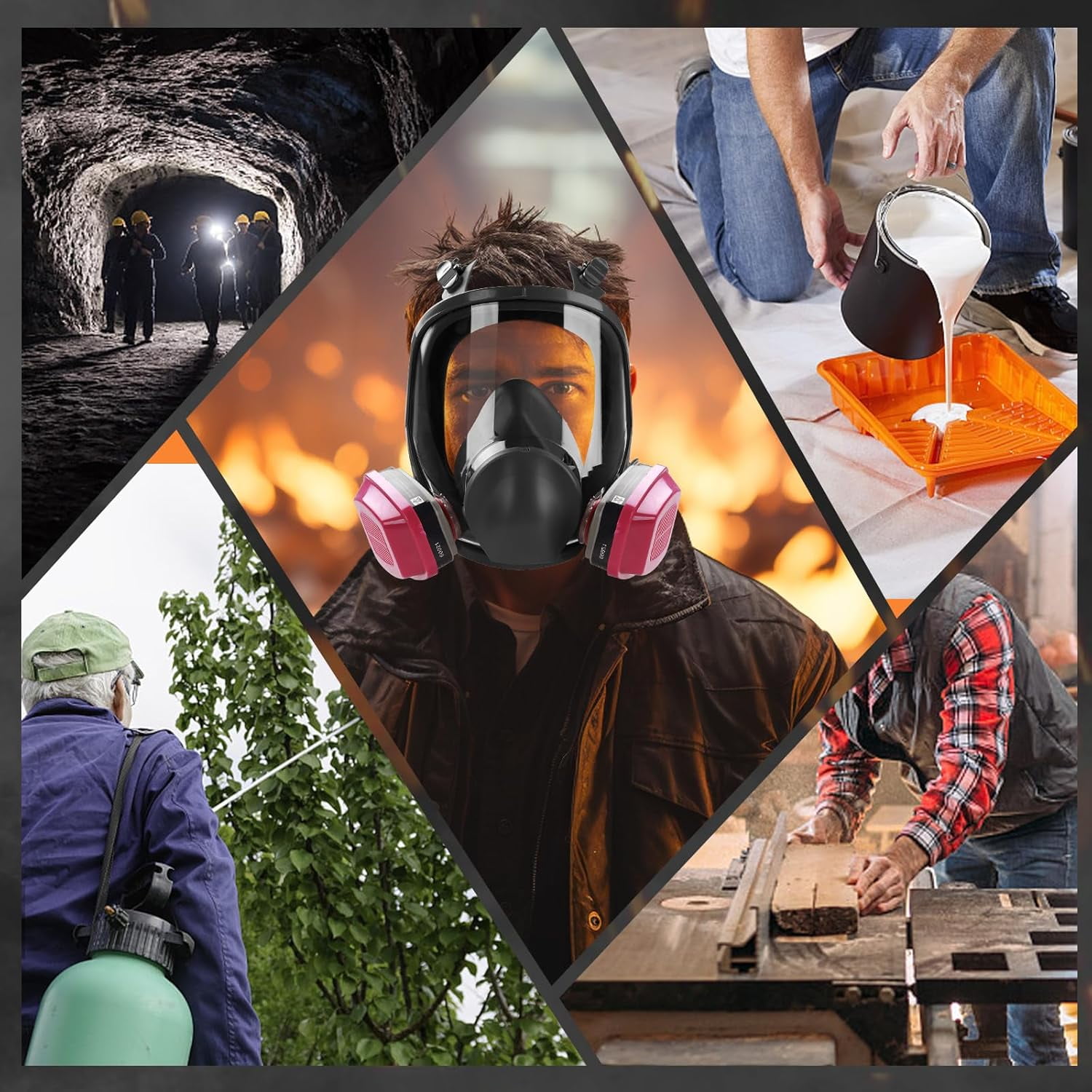 WAKYFLX Full Face Respirator Mask with Filters, Reusable Safety Gas Mask for Painting, Welding, and Chemical Protection (One Size) 0eqwd