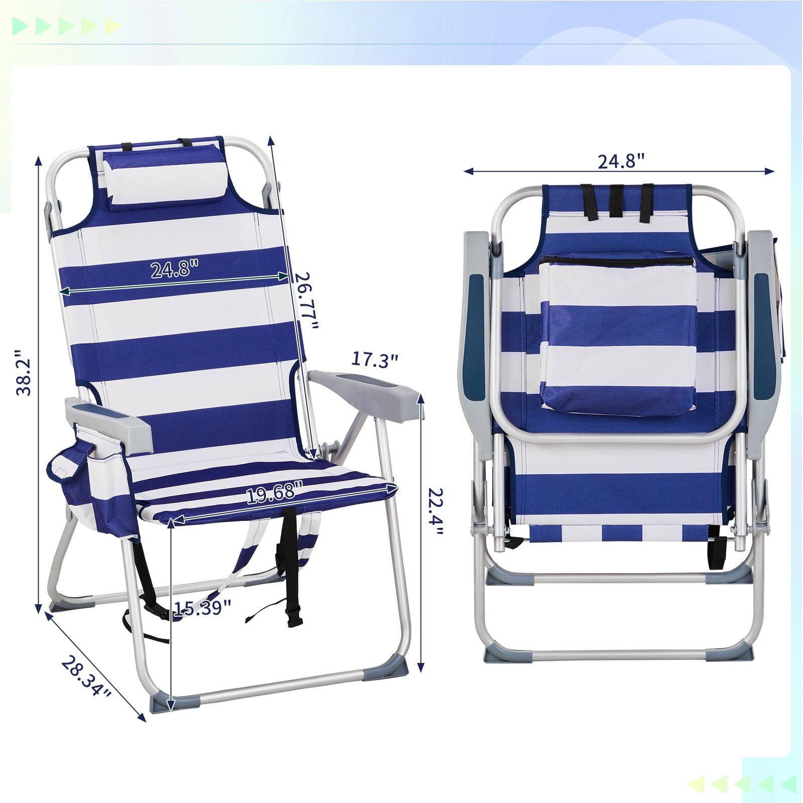 sluting Heightened Oxford Beach Chair with Adjustable Backrest (Blue Stripes, 24.8 in x 27.6 in x 39 in) 7tv28