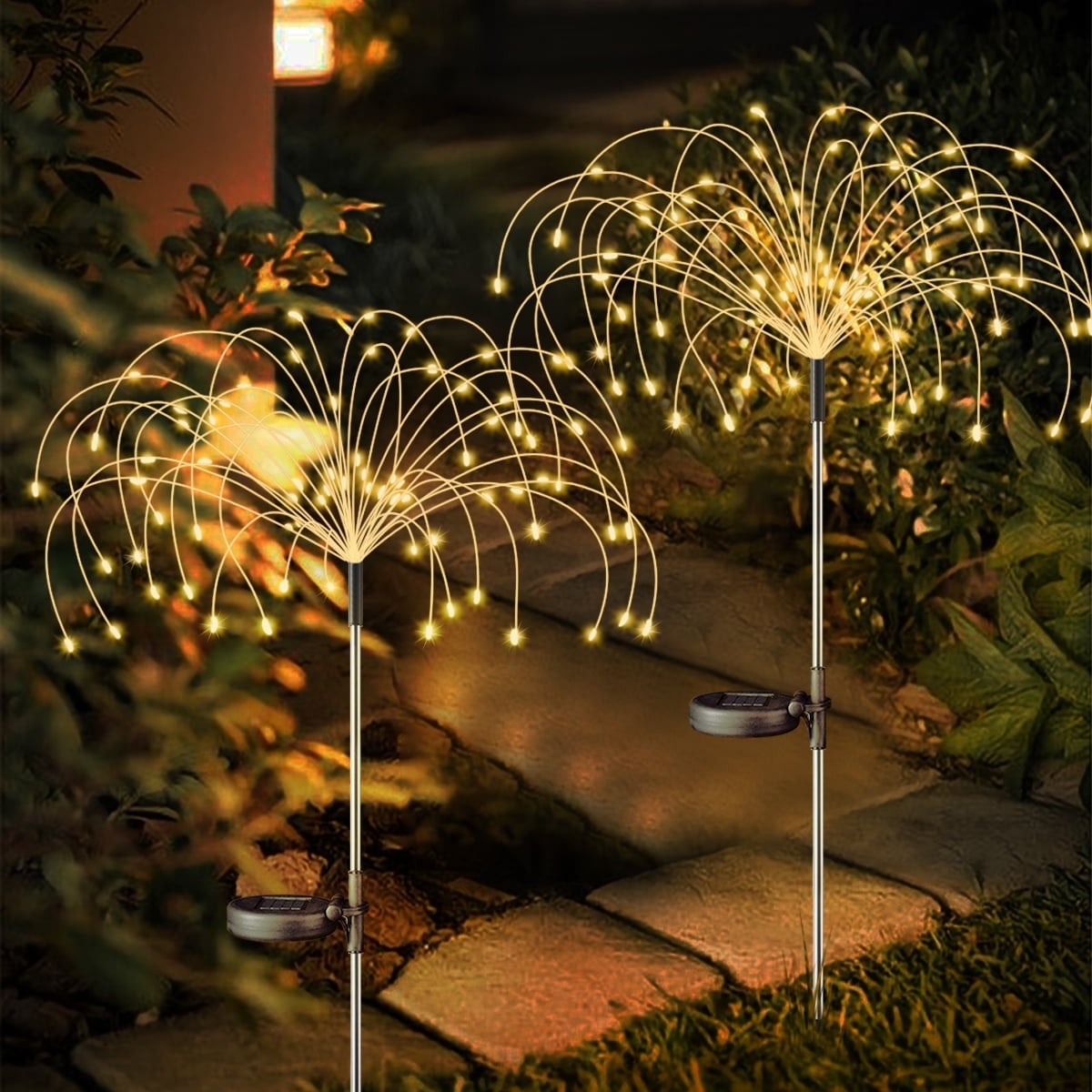 Rirool Solar Firework Lights Outdoor LED Garden Decor (Warm White, 2 Pack) p95if
