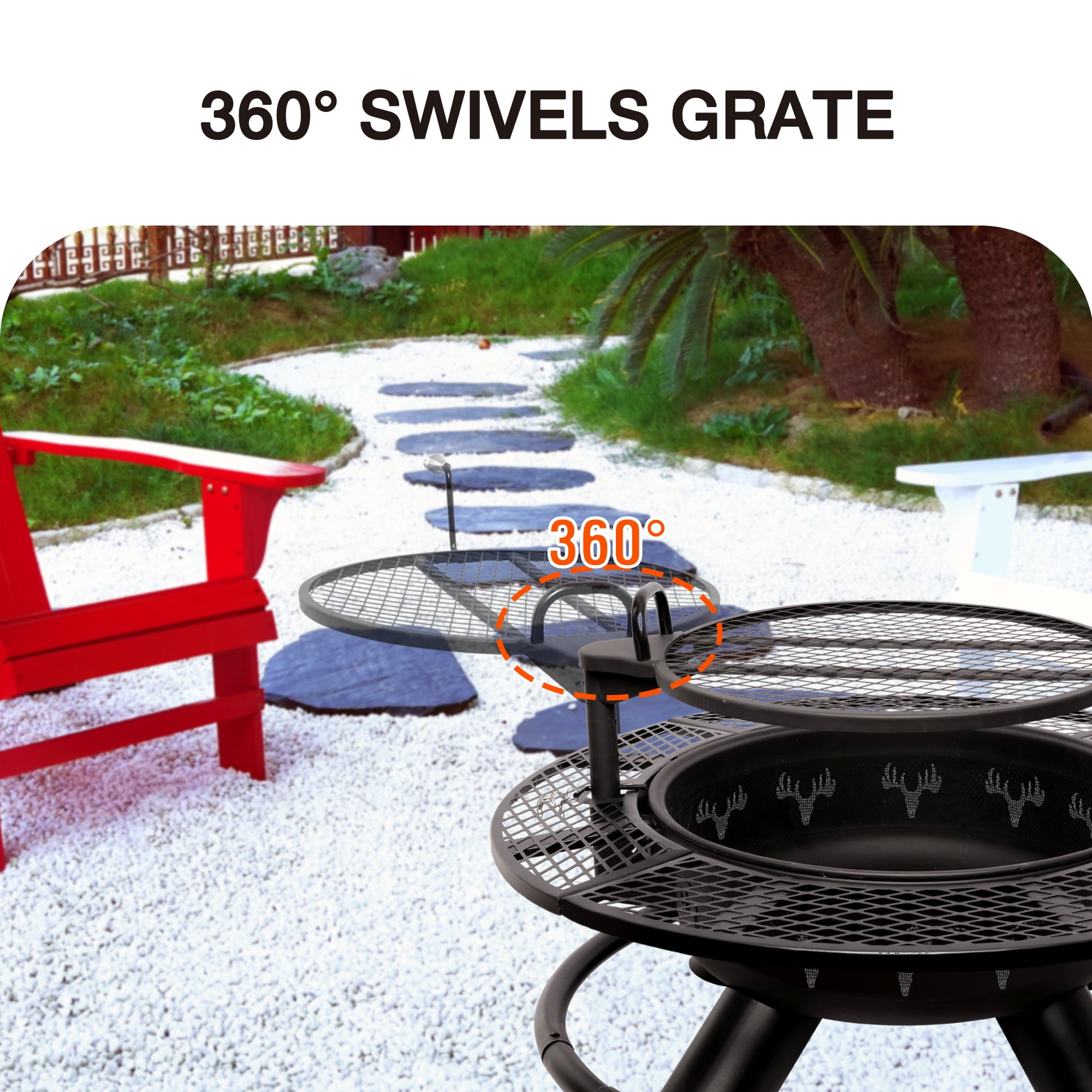 Bestier 47 in Outdoor Wood Burning Fire Pit with Swivel Grill Grate (Black, 47 in) elp2h