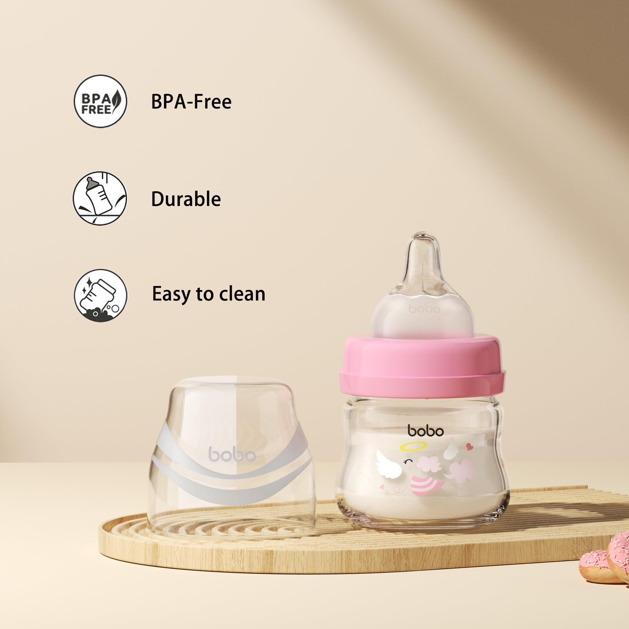 YOHKOH Newborn Glass Feeding Set, Anti-Colic Wide-Neck Design, Slow Flow (Red, 2.7 fl oz, 2-Pack) zh7iu
