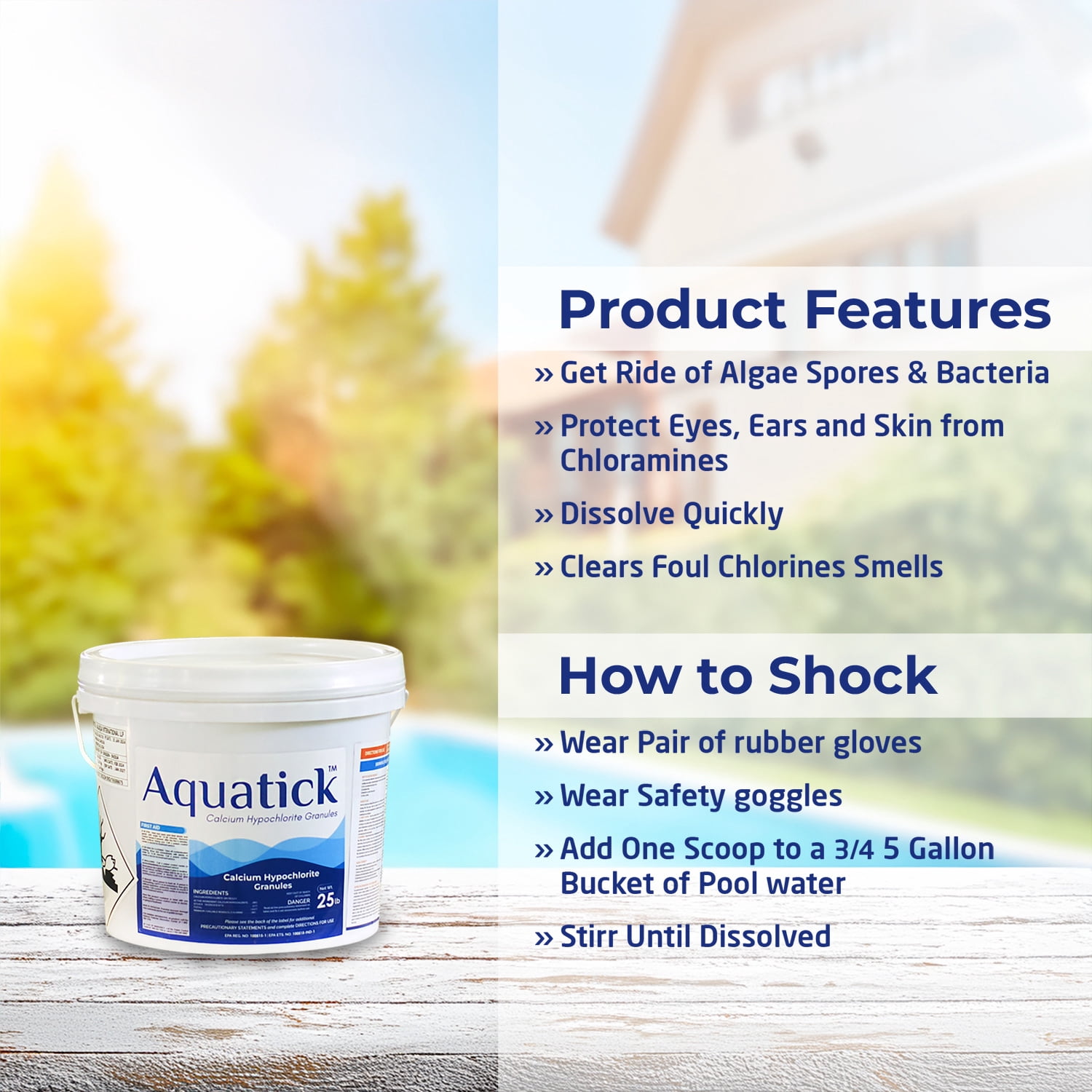 Aquatick Pool Shock 68% Calcium Hypochlorite Chlorine Granules (Clear, 25 lb) m8pp4