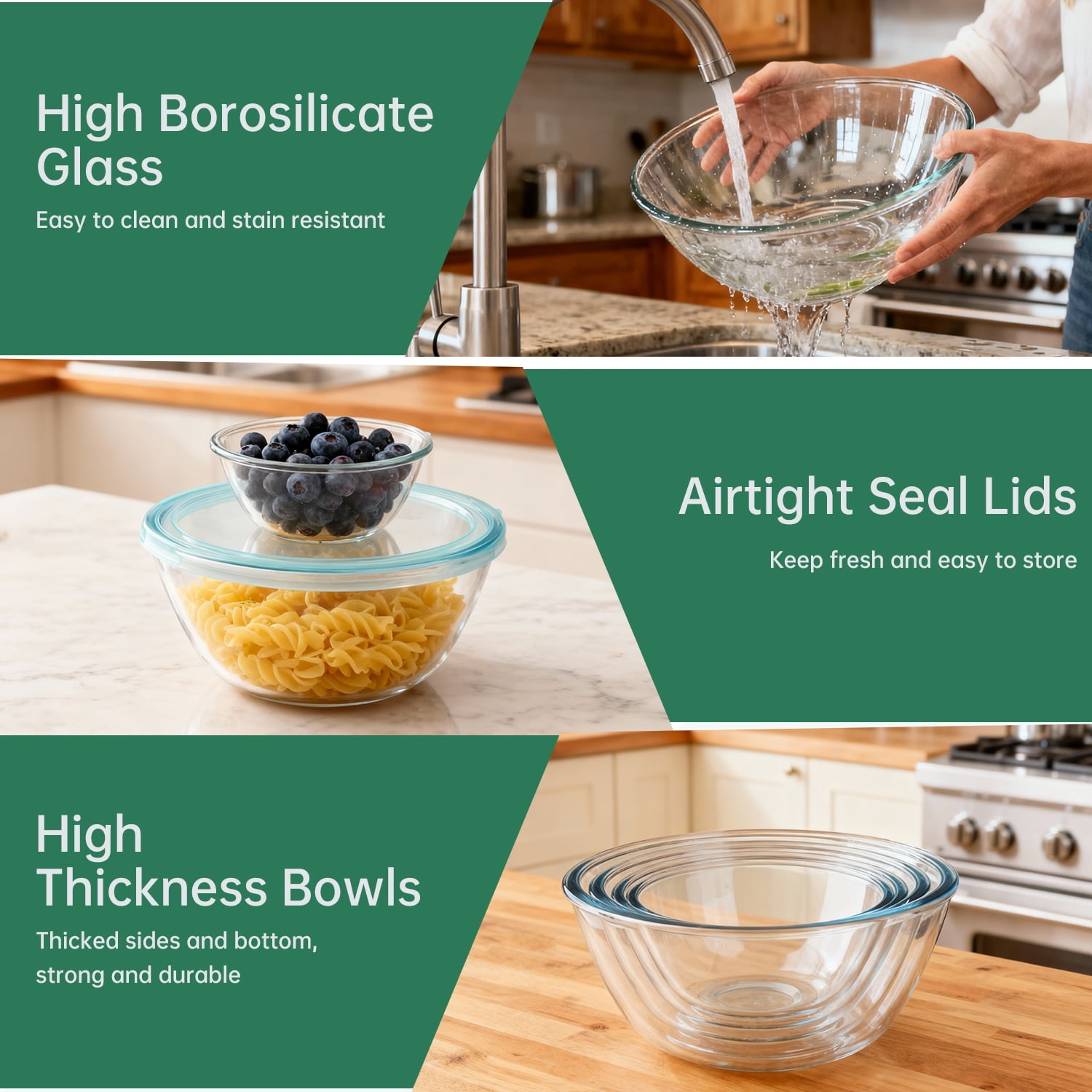 WEPSEN Glass Mixing Bowls Set with Airtight Lids, Nesting Prep Bowls for Kitchen Baking and Food Storage (Clear, 4-Pack) wxw8t