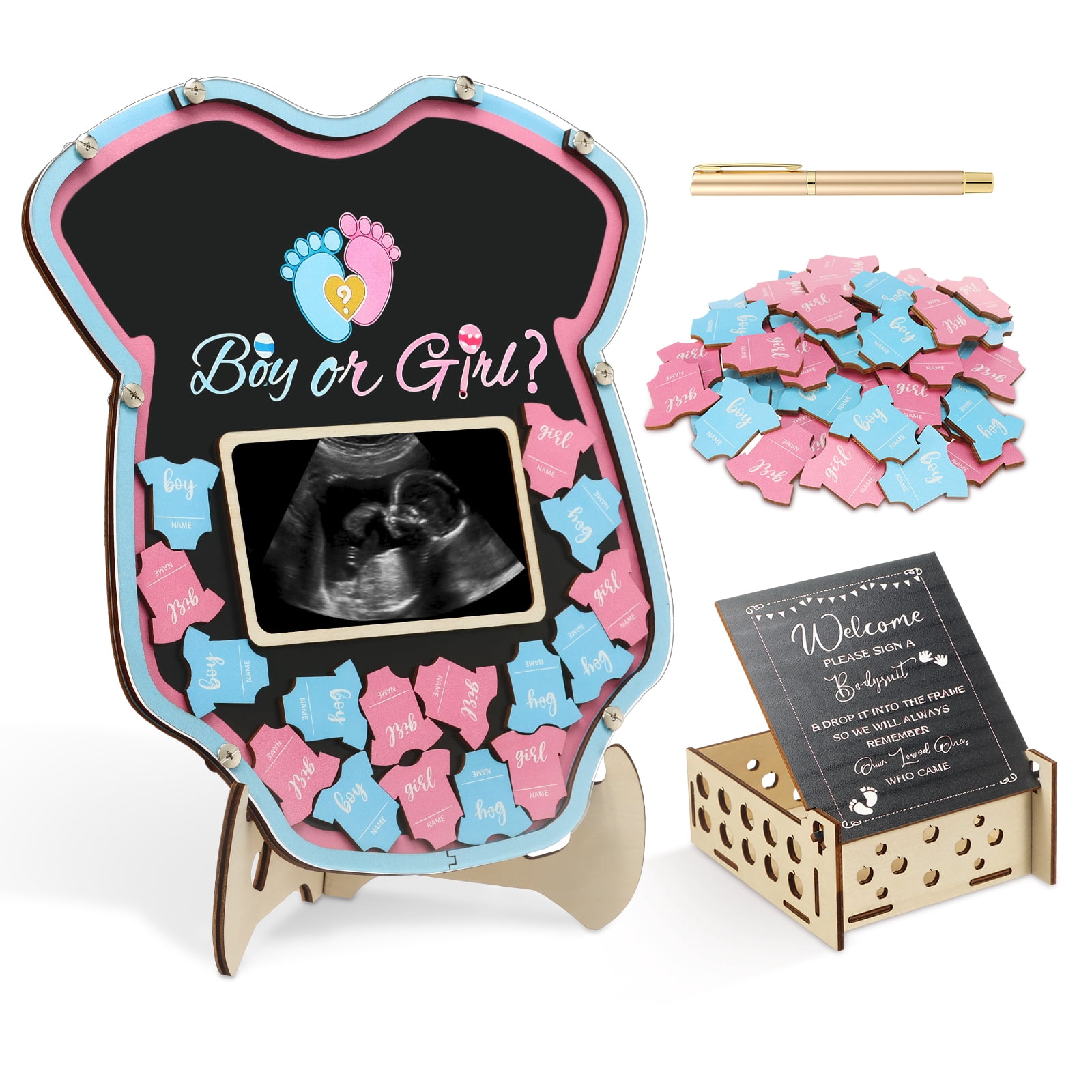 Adifare Baby Gender Reveal Voting Board Set with Stand and 60 Wooden Chips (Blue, 11.61 in x 10.43 in) rabwm