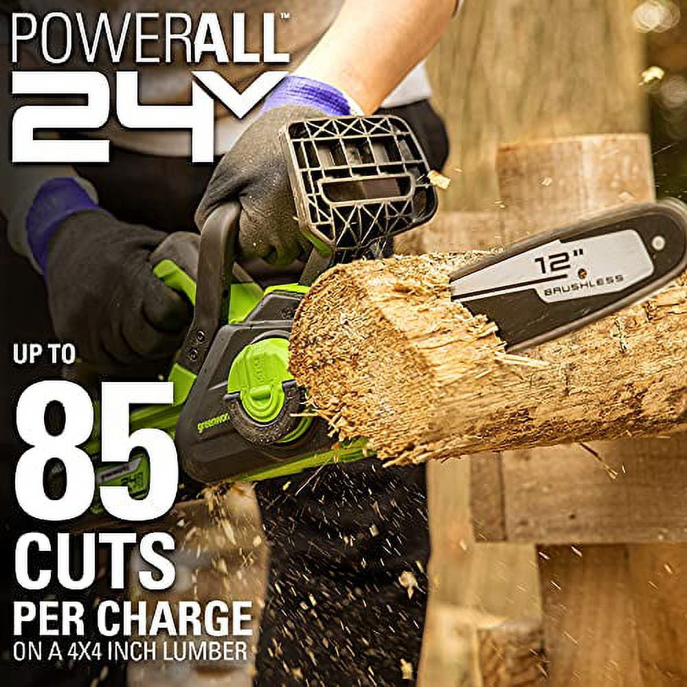 Greenworks 24V 12-inch Brushless Chainsaw Kit with 4.0 Ah Battery and Charger (Green, 12 in) zhkt3