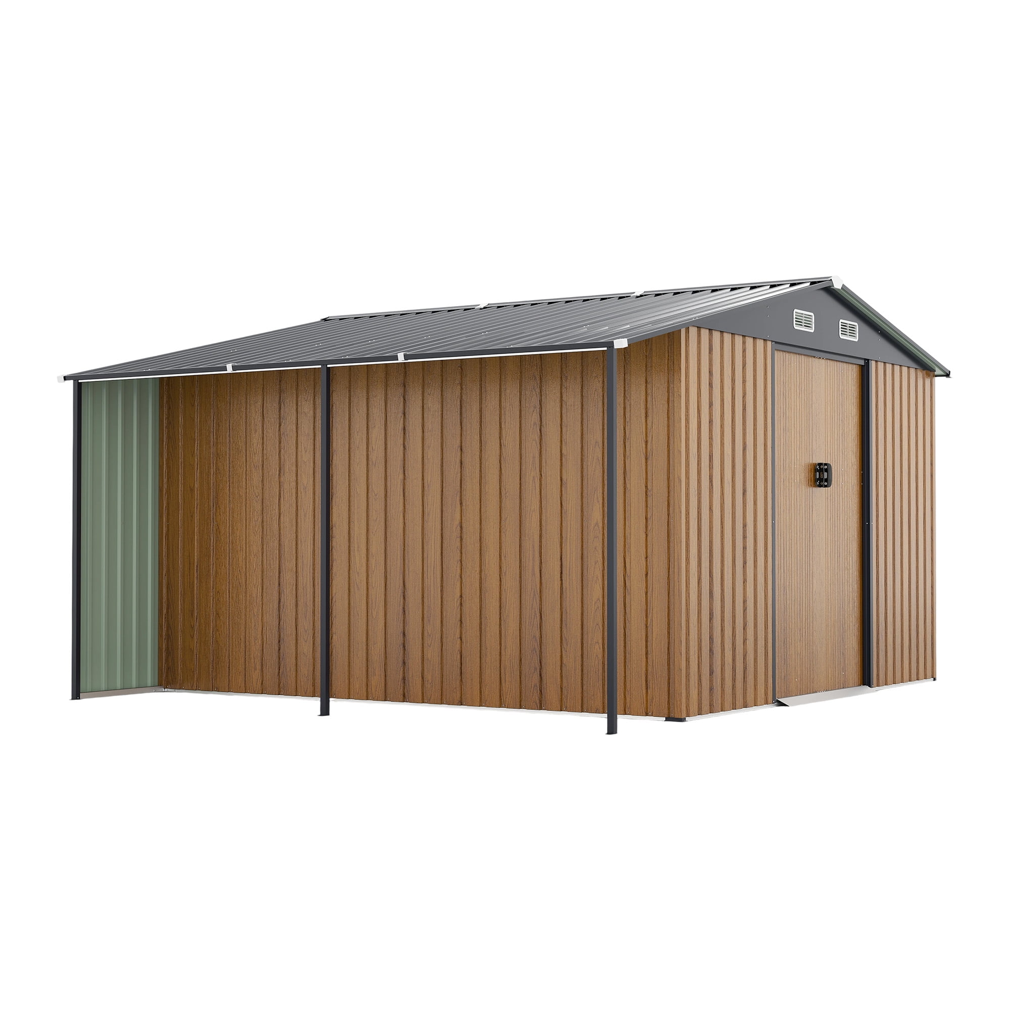 FFZ Outdoor Storage Shed with Firewood Bay and Lockable Doors (Yellow, 10 ft x 12 ft) s7b61