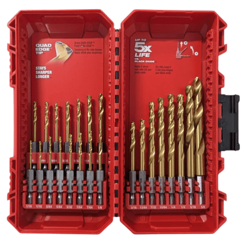Milwaukee SHOCKWAVE 23-Piece Impact Duty RED HELIX Titanium Twist Drill Bit Set (1/4 in Hex Shank, PACKOUT-Compatible Case) 5faei