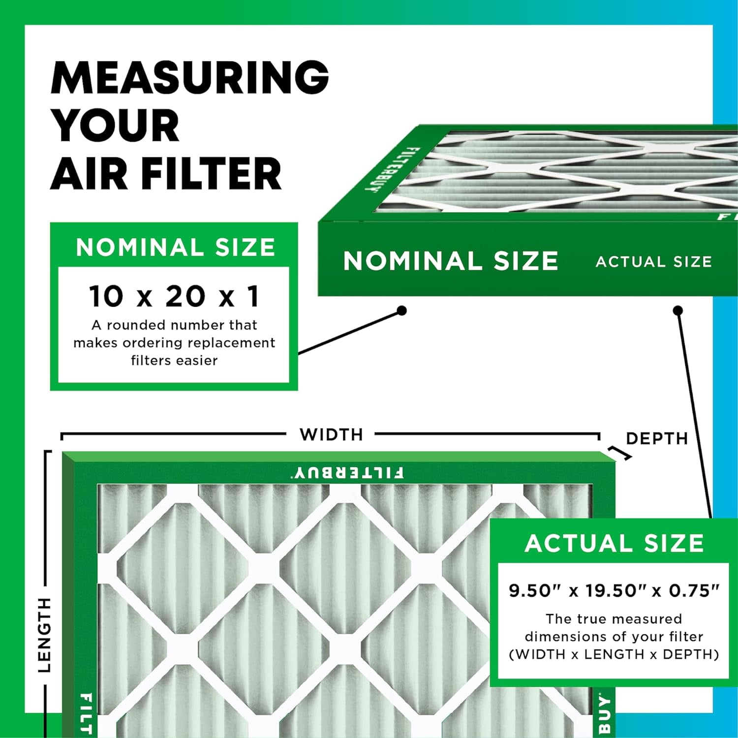 Filterbuy 10x20x1 Air Filter MERV 8 Dust Defense, Pleated HVAC AC Furnace Replacement (4-Pack) 1pv3f
